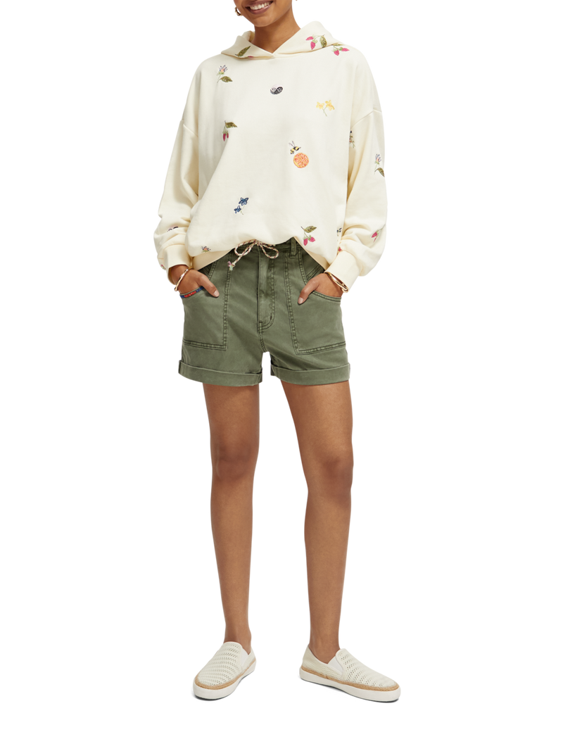 Maison Scotch - Oversized Embroidered Hoodie - Vanilla White