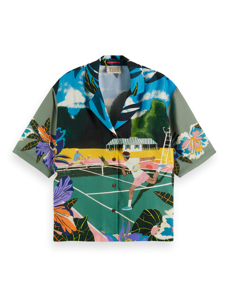 Maison Scotch - Printed Camp SS Shirt - Green Tennis