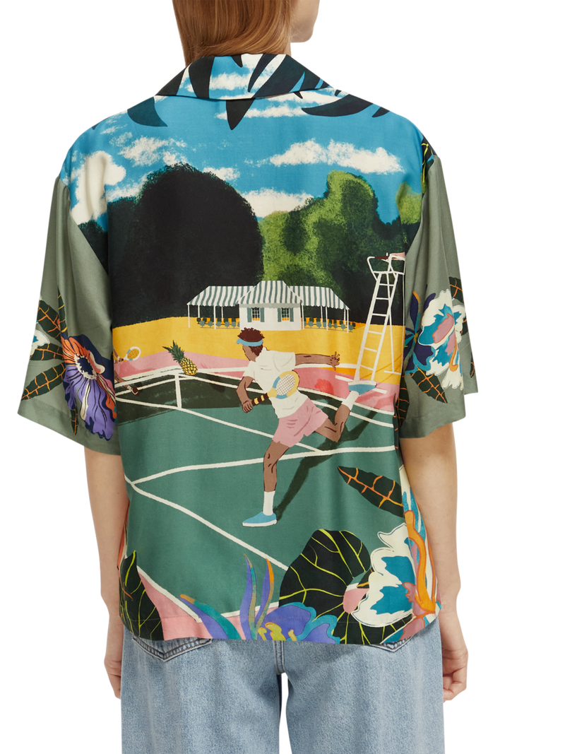 Maison Scotch - Printed Camp SS Shirt - Green Tennis