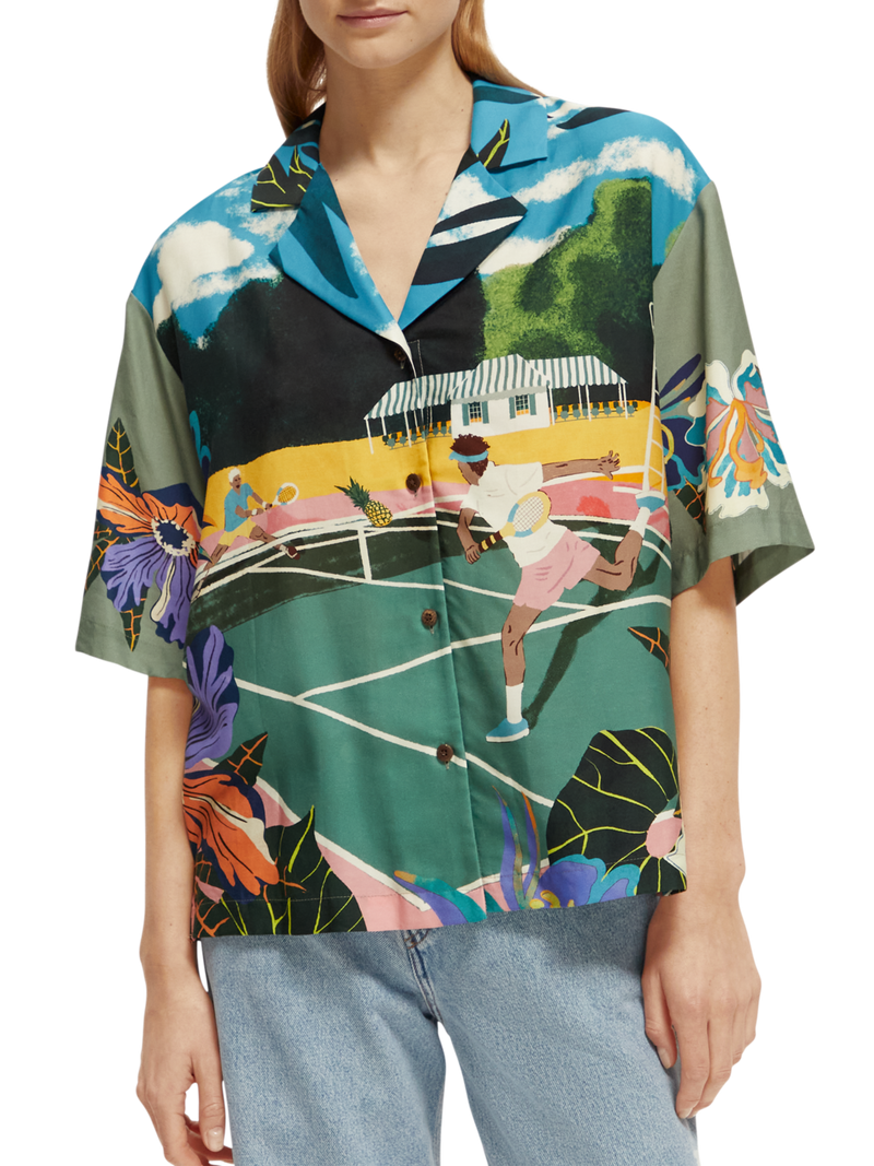 Maison Scotch - Printed Camp SS Shirt - Green Tennis