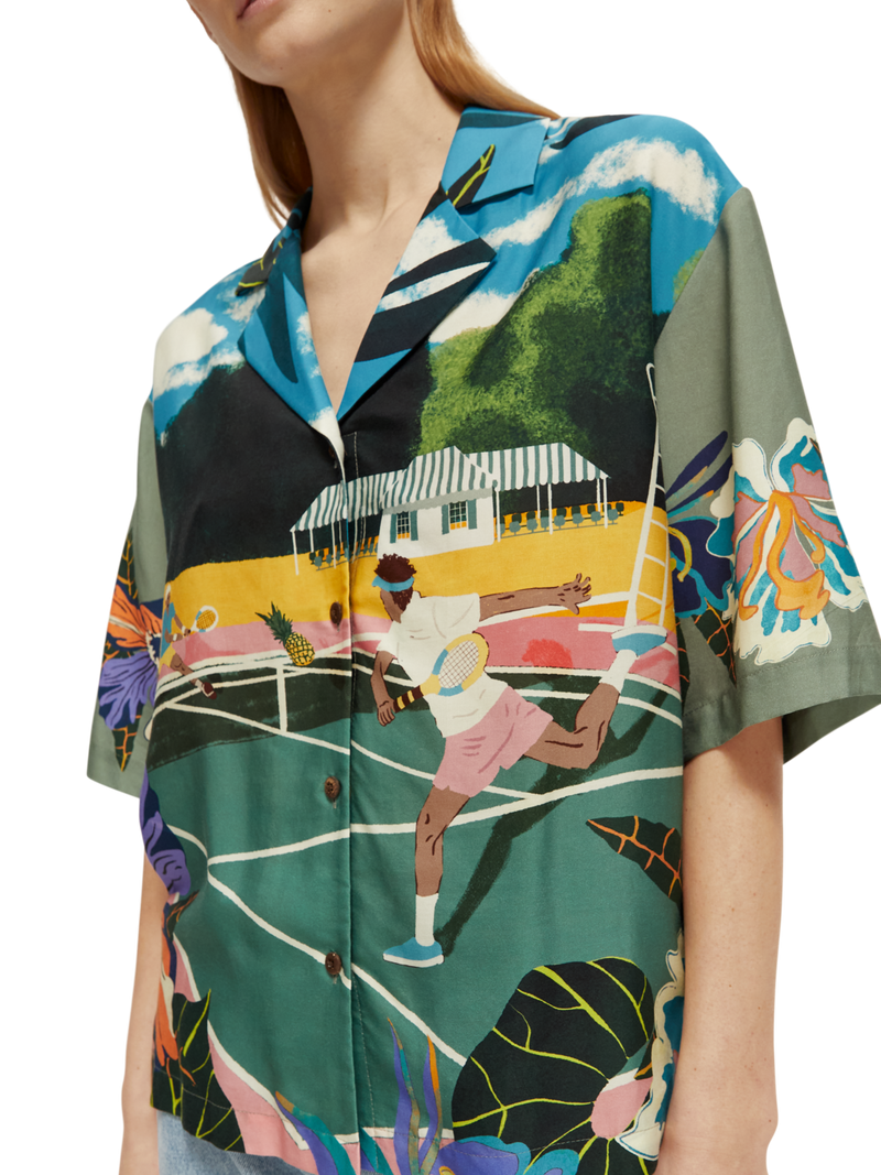Maison Scotch - Printed Camp SS Shirt - Green Tennis