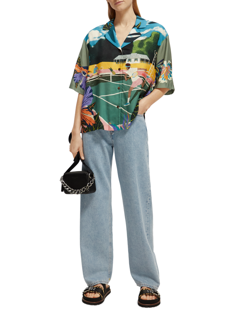 Maison Scotch - Printed Camp SS Shirt - Green Tennis