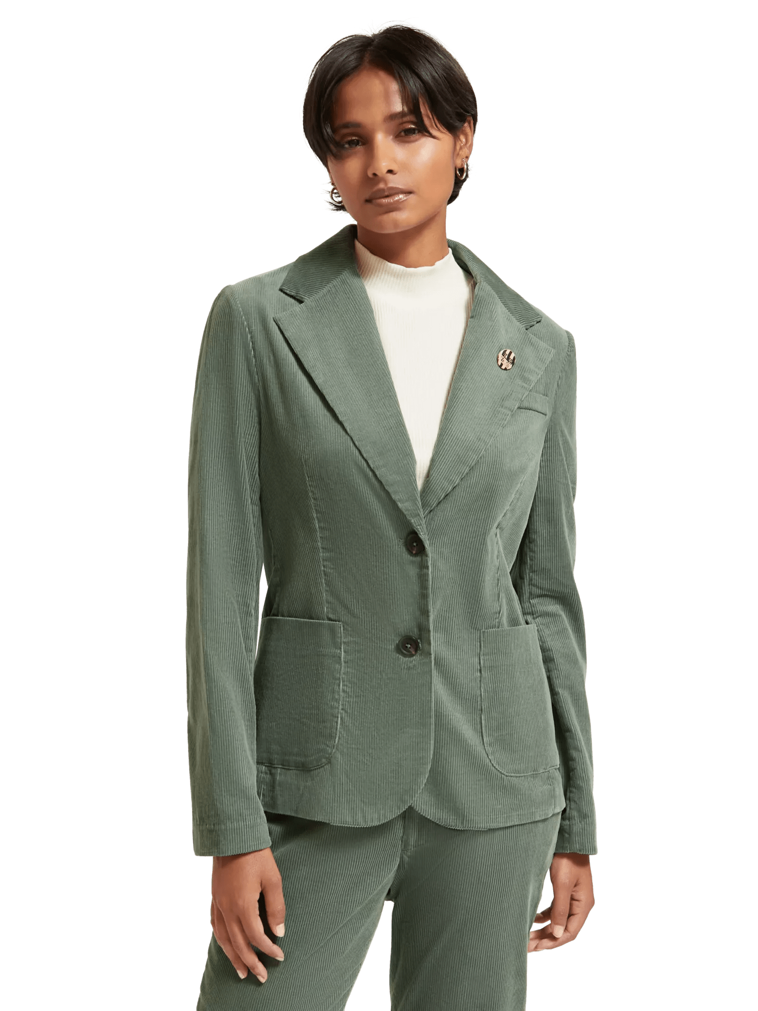 Maison Scotch - Single-Breasted Corduroy Blazer - Sea Weed