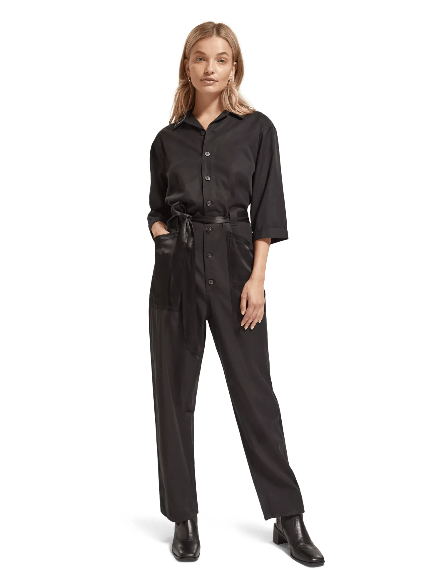 Maison Scotch Beaded Collar Jumpsuit Evening Black