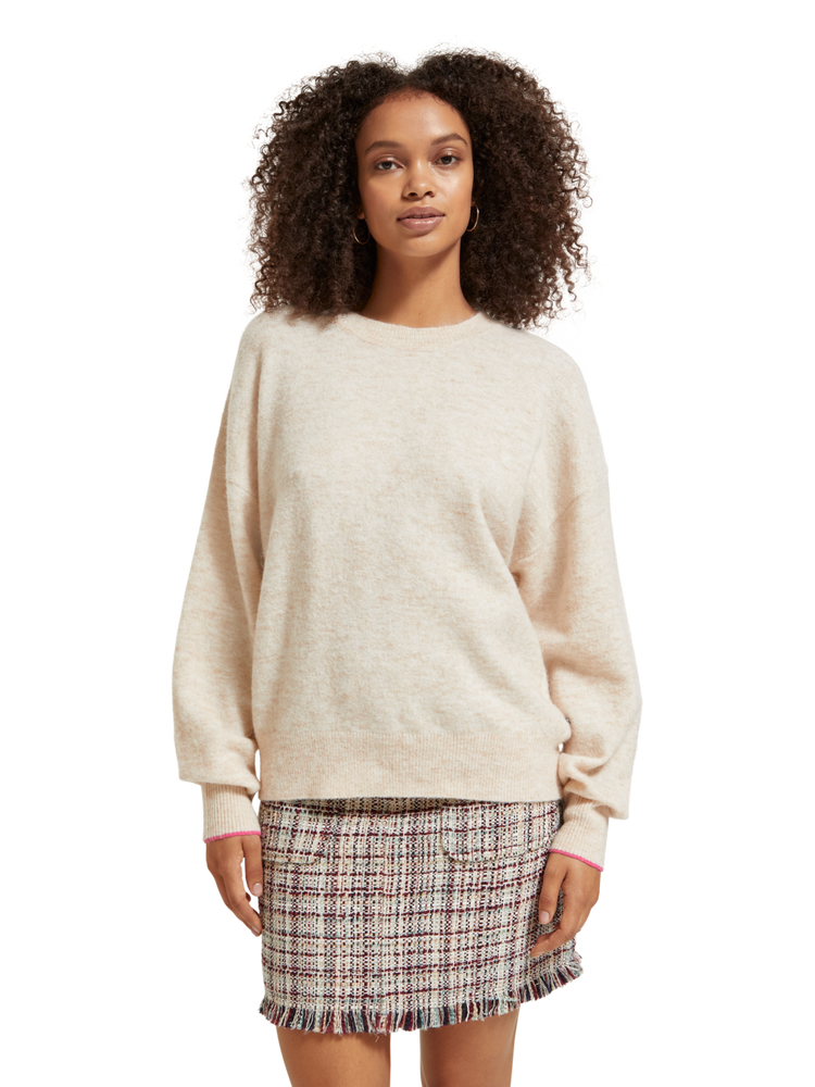 Maison Scotch Fuzzy Crew Neck Pullover Sand Melange