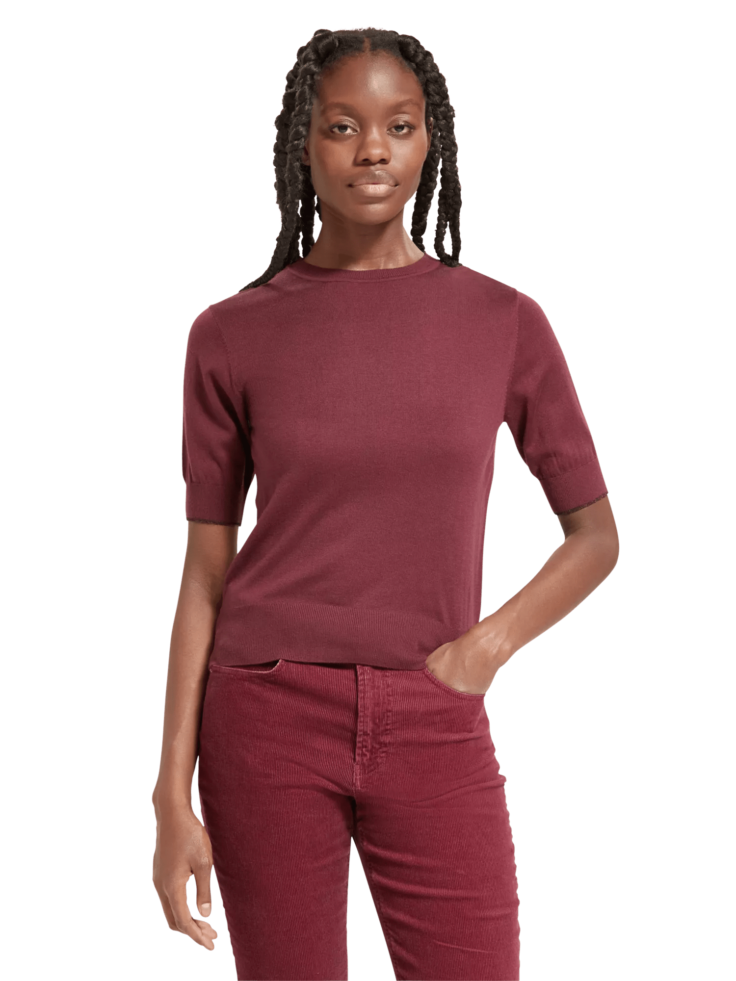 Maison Scotch - Short Sleeved Crewneck Sweater - Bordeaux
