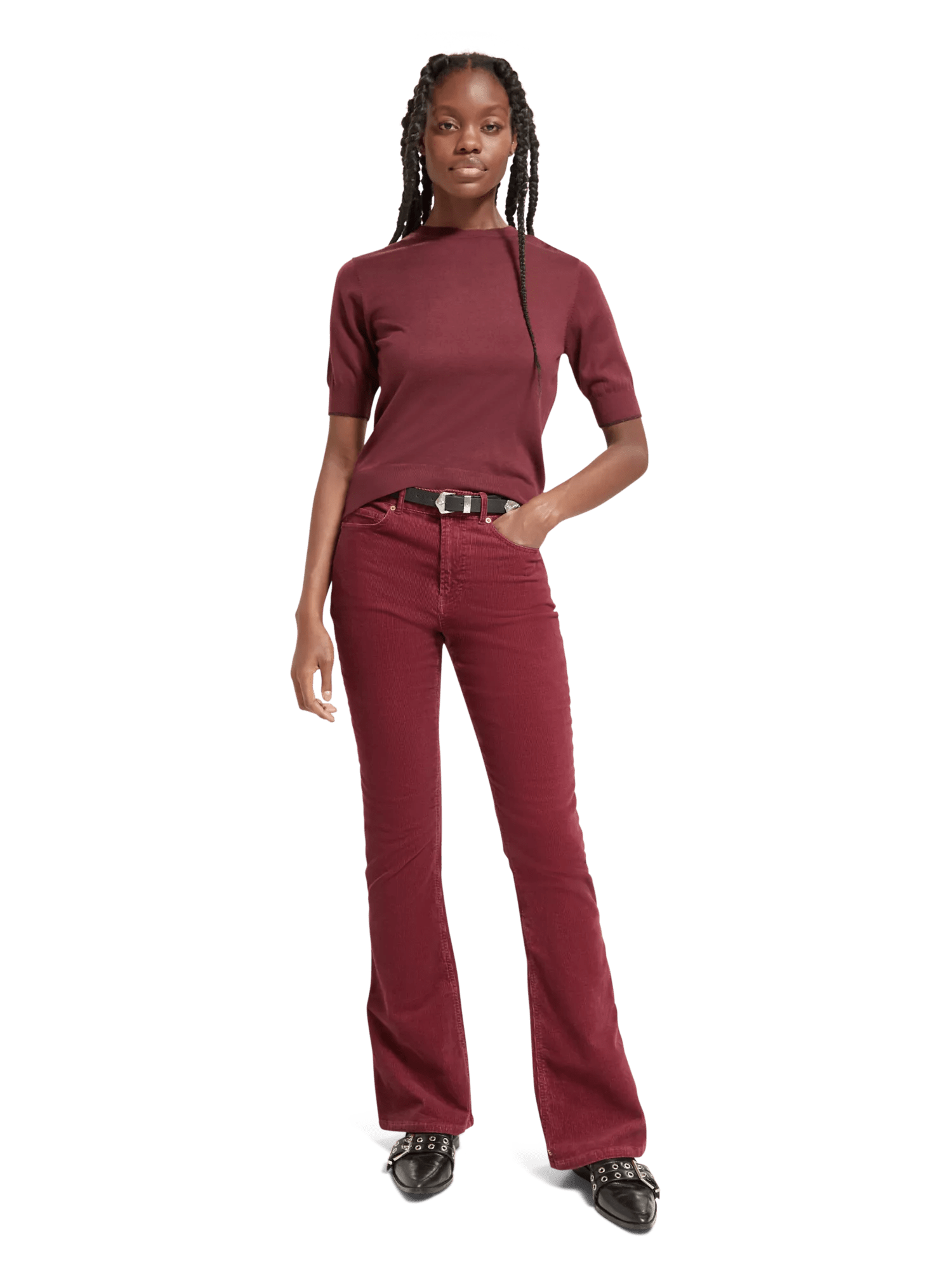 Maison Scotch - Short Sleeved Crewneck Sweater - Bordeaux