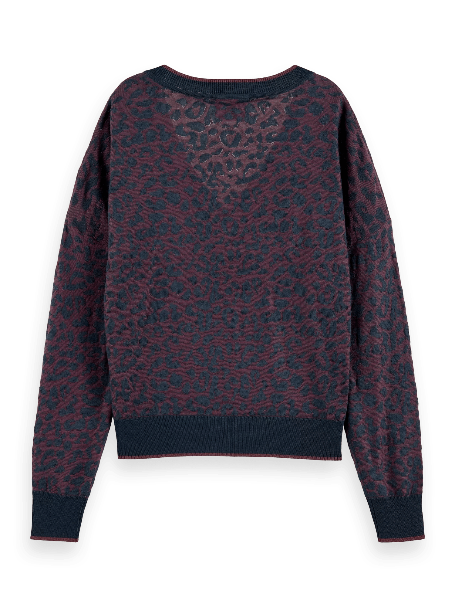 Maison Scotch - Animal Jacquard V-Neck Sweater - Bordeaux