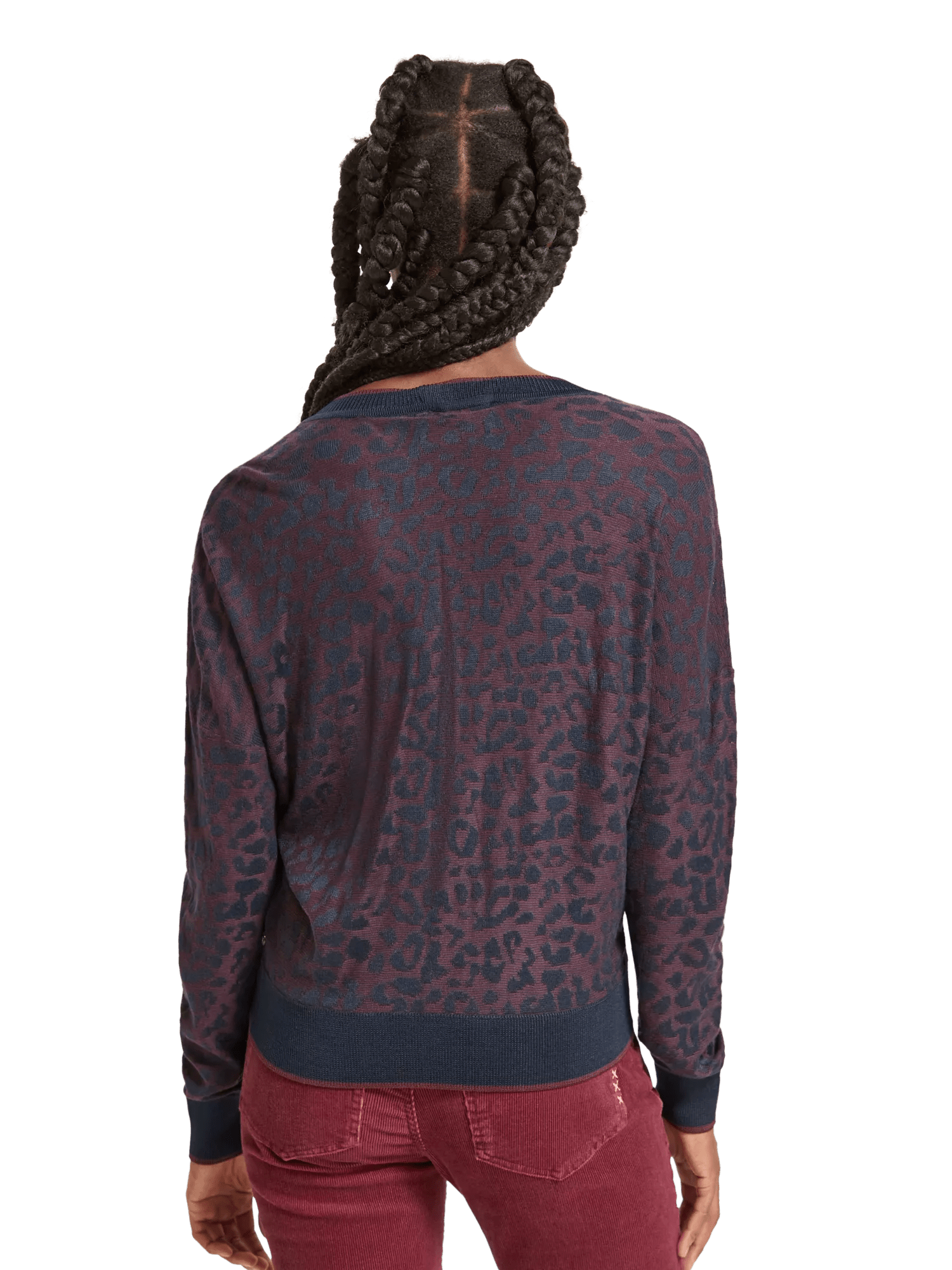 Maison Scotch - Animal Jacquard V-Neck Sweater - Bordeaux