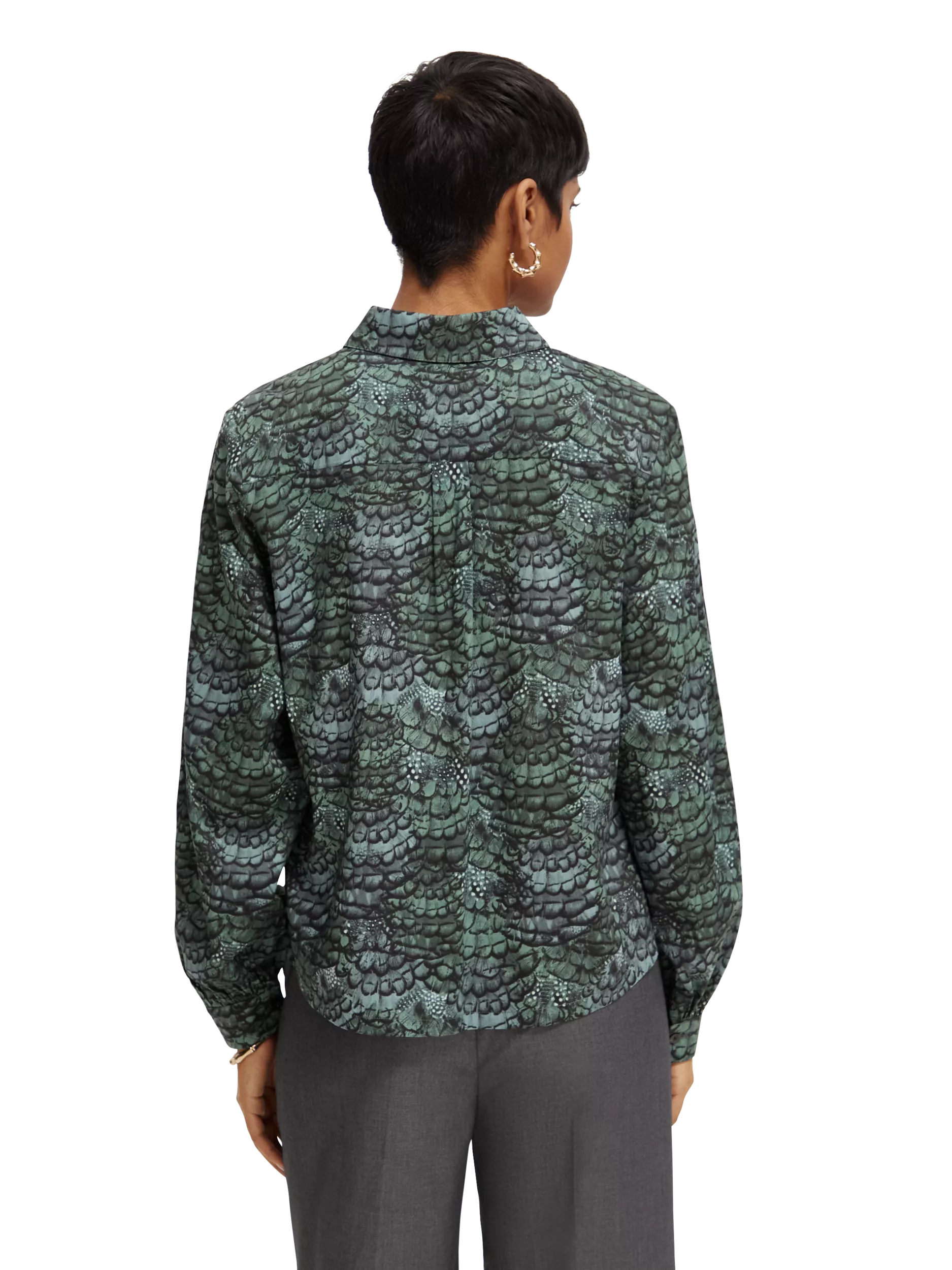 Maison Scotch - Printed Balloon Sleeve Shirt - Feather Bottle Green