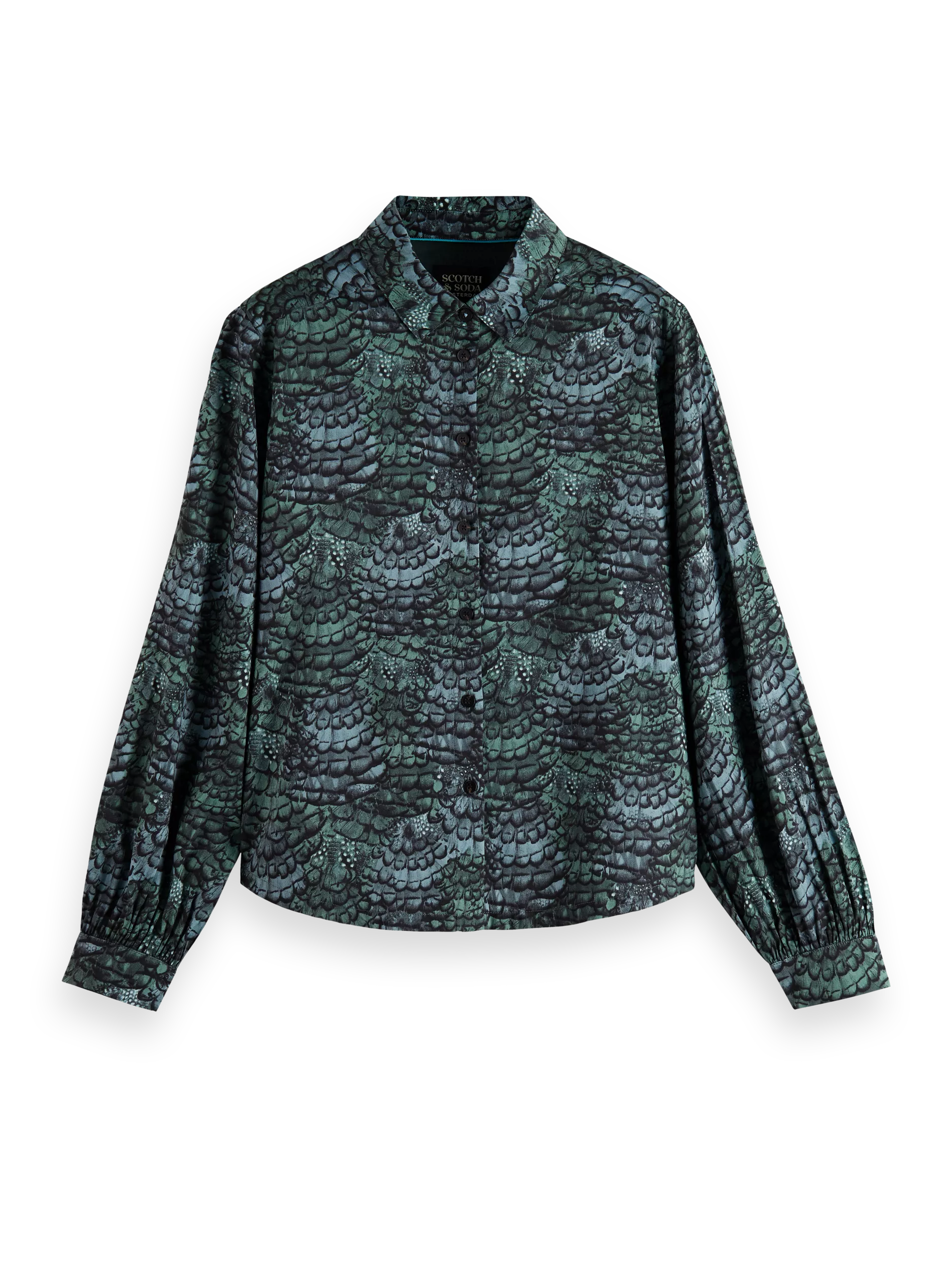 Maison Scotch - Printed Balloon Sleeve Shirt - Feather Bottle Green