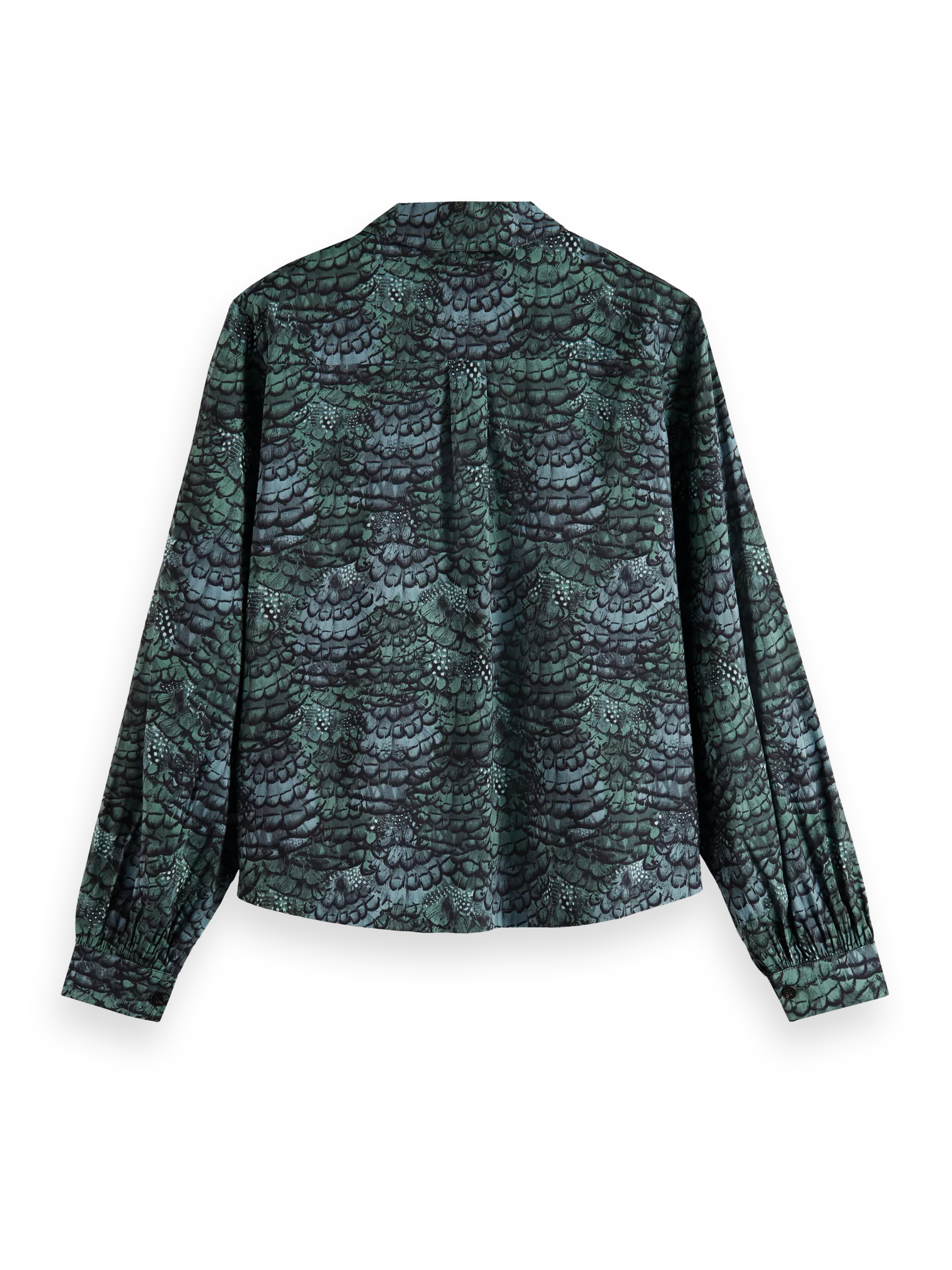 Maison Scotch - Printed Balloon Sleeve Shirt - Feather Bottle Green