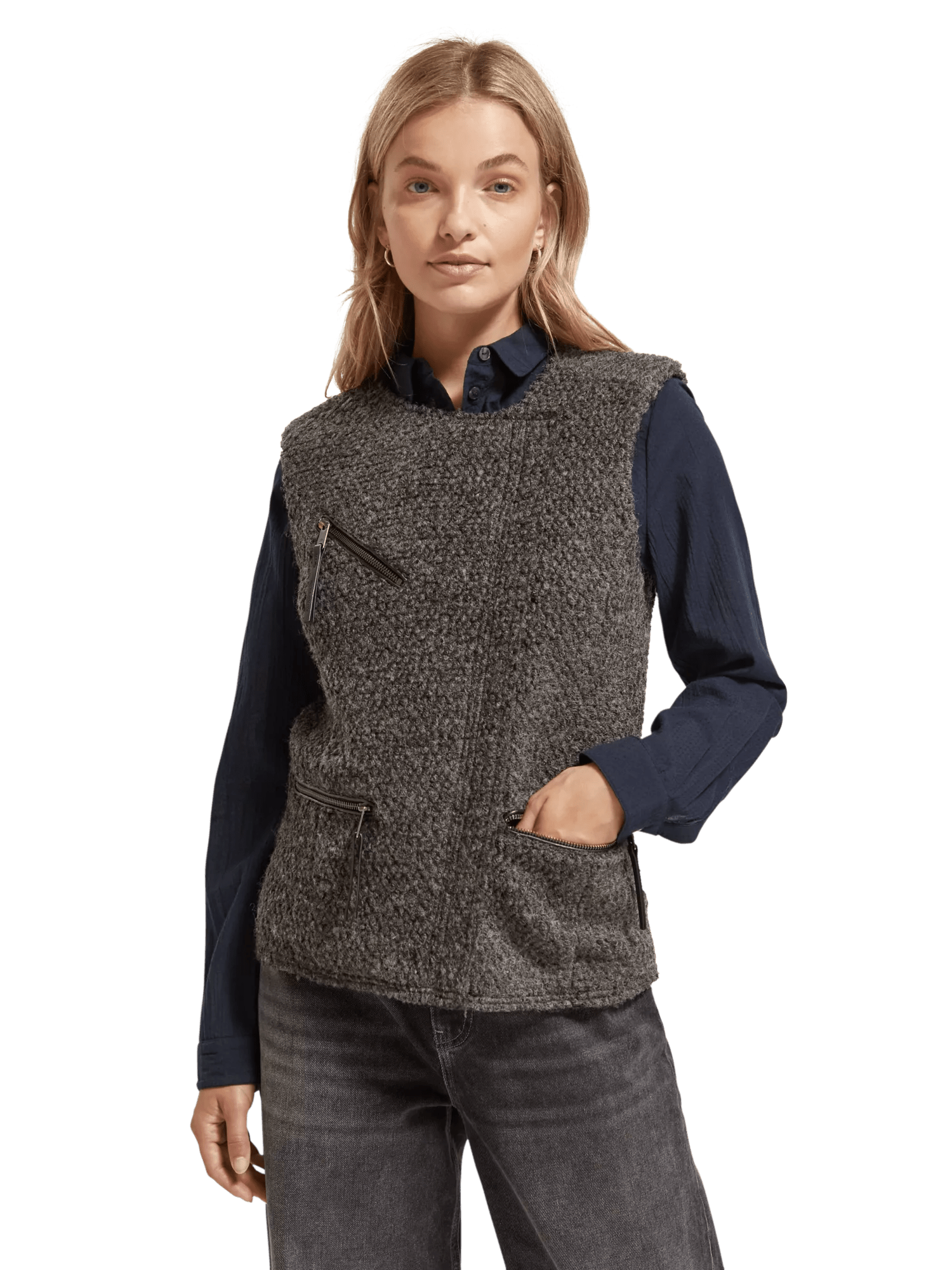 Maison Scotch - Wool-Blended Biker Gilet - Charcoal Melange
