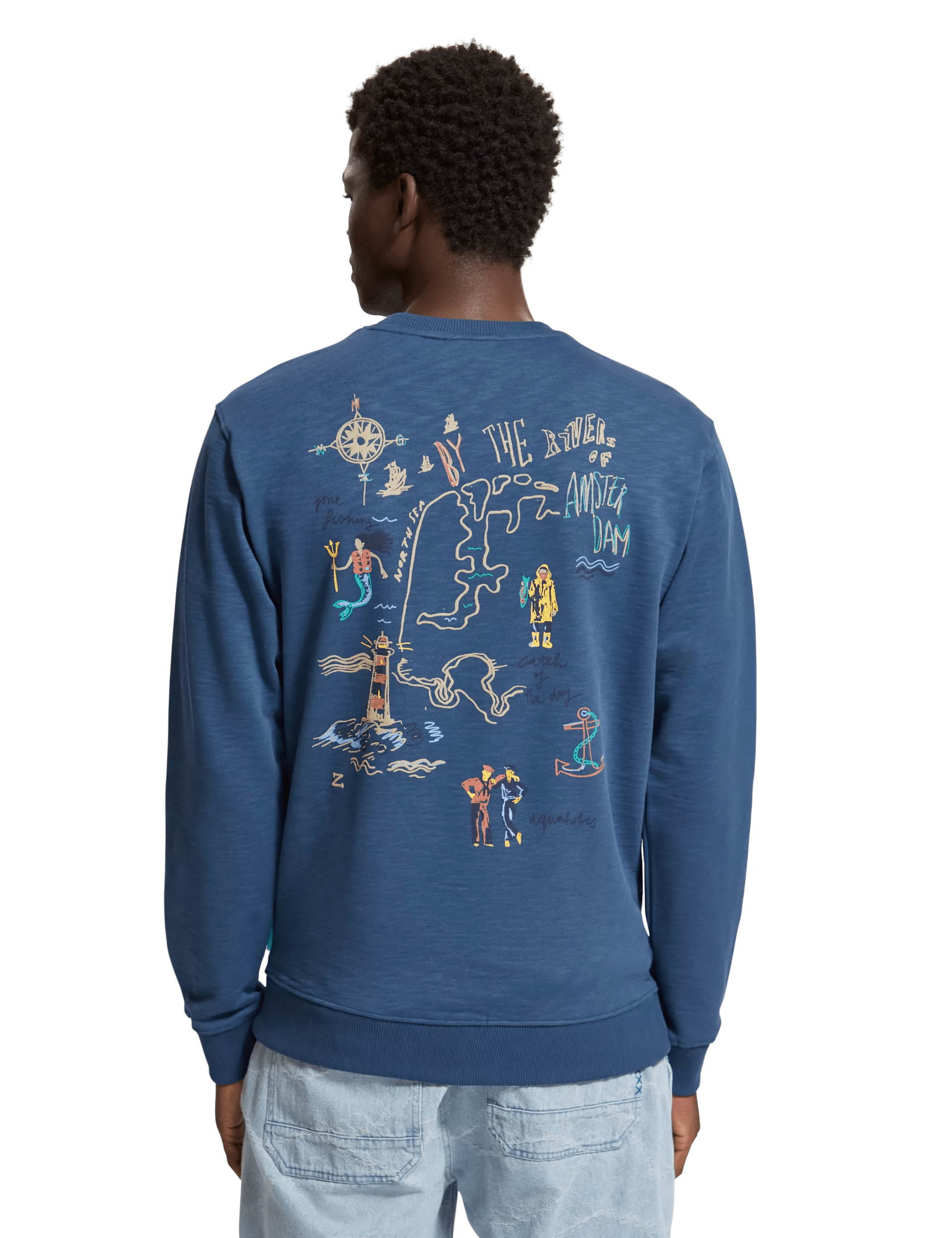Scotch & Soda - Graphic Crewneck Sweatshirt - Ocean Blue