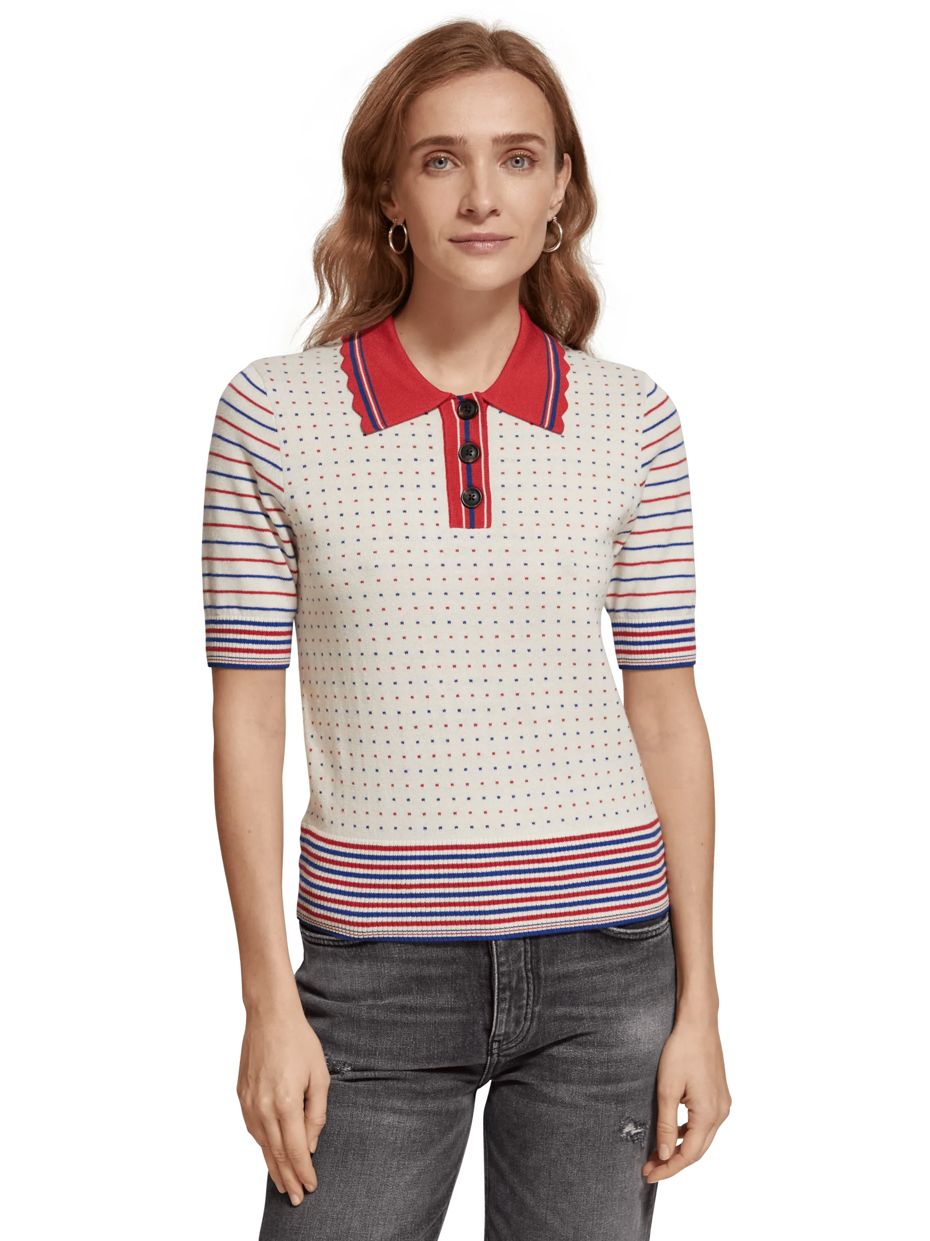 Maison Scotch Jacquard Collared Knitted Polo Soft Ice