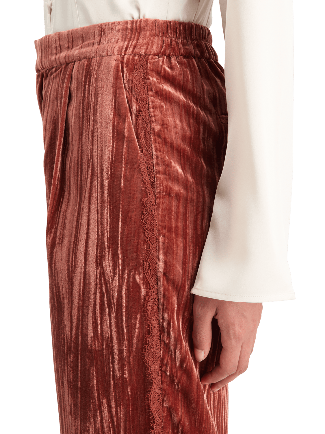 Maison Scotch - Lace Trimmed Velvet Pant - Rust
