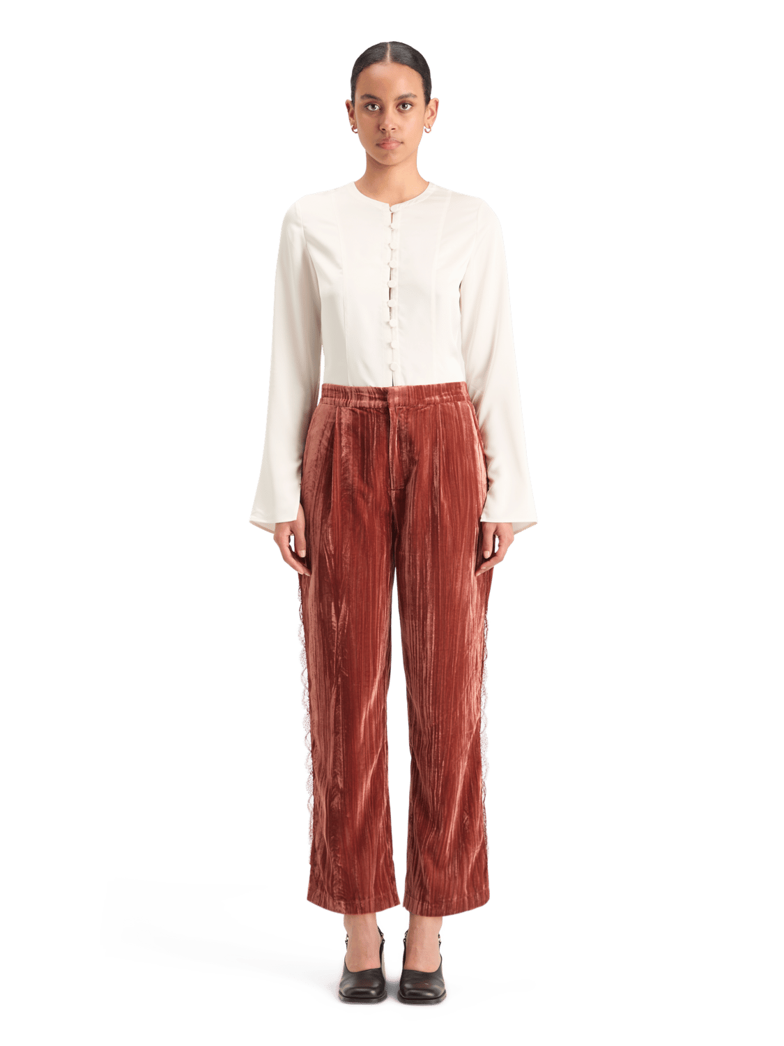Maison Scotch - Lace Trimmed Velvet Pant - Rust