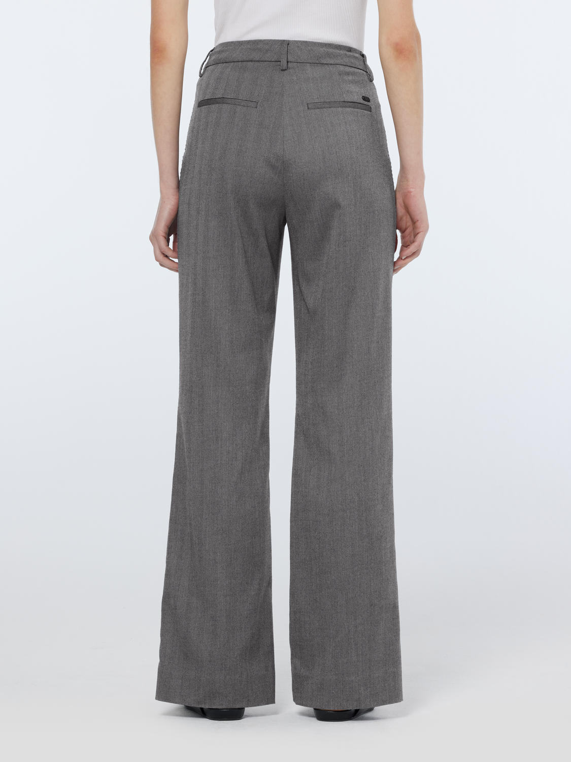 Maison Scotch - Violet Herringbone High Rise Pant - Mid Grey Melange Pinstripe