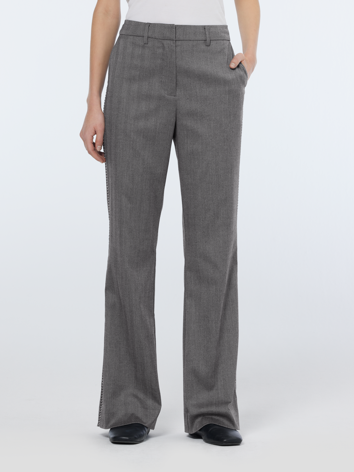 Maison Scotch - Violet Herringbone High Rise Pant - Mid Grey Melange Pinstripe