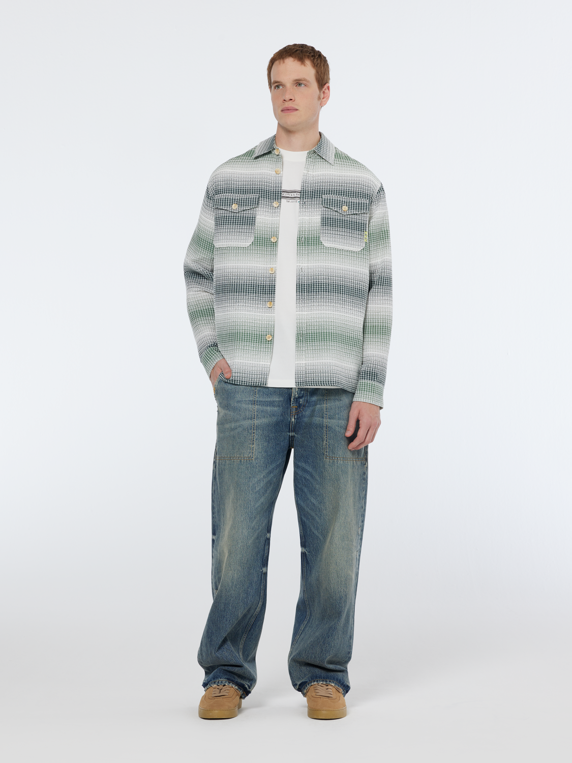 Scotch & Soda - Relaxed Fit Stripe Waffle Shirt - Amsterdam Green Stripe