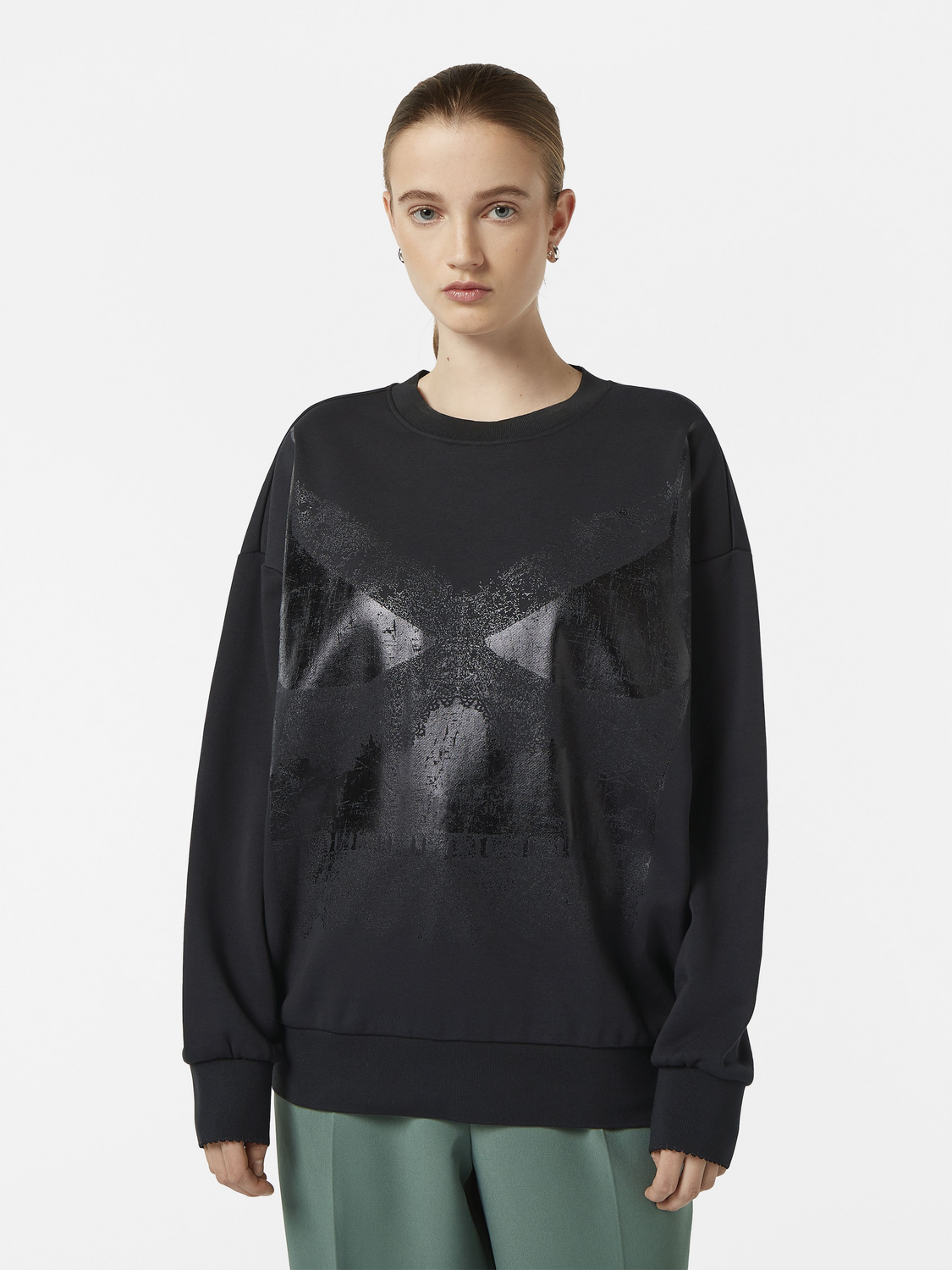 Maison Scotch - Foil Print Oversized Sweatshirt - Black