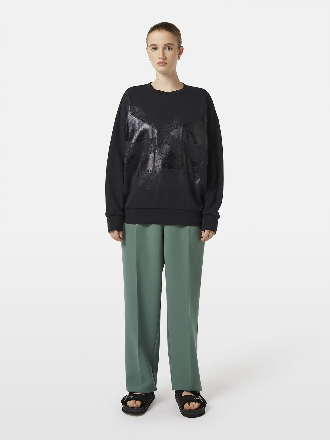 Maison Scotch - Foil Print Oversized Sweatshirt - Black