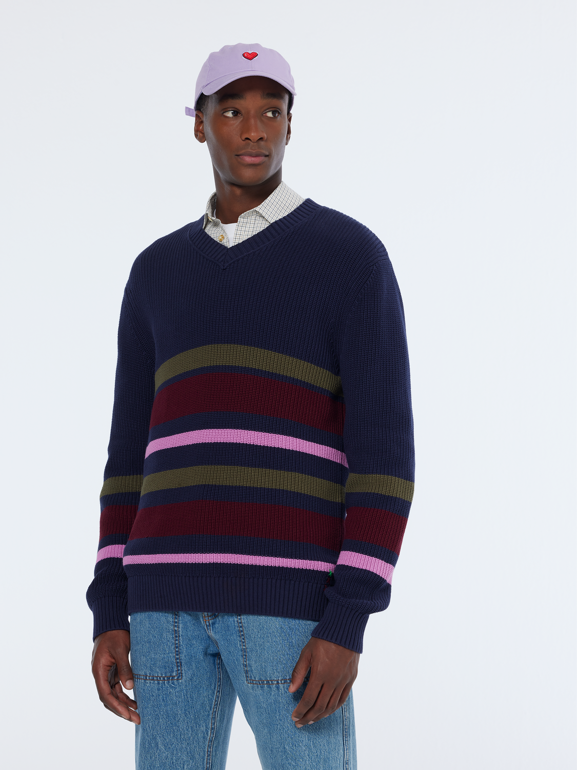 Scotch & Soda - Regular Fit Striped V-Neck Pullover - Navy