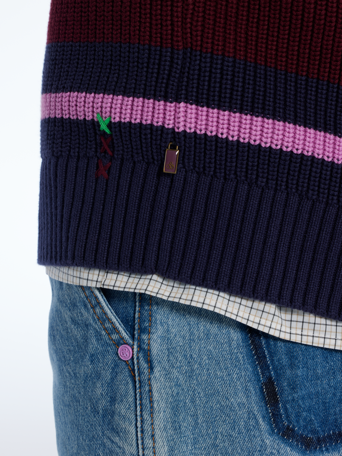 Scotch & Soda - Regular Fit Striped V-Neck Pullover - Navy