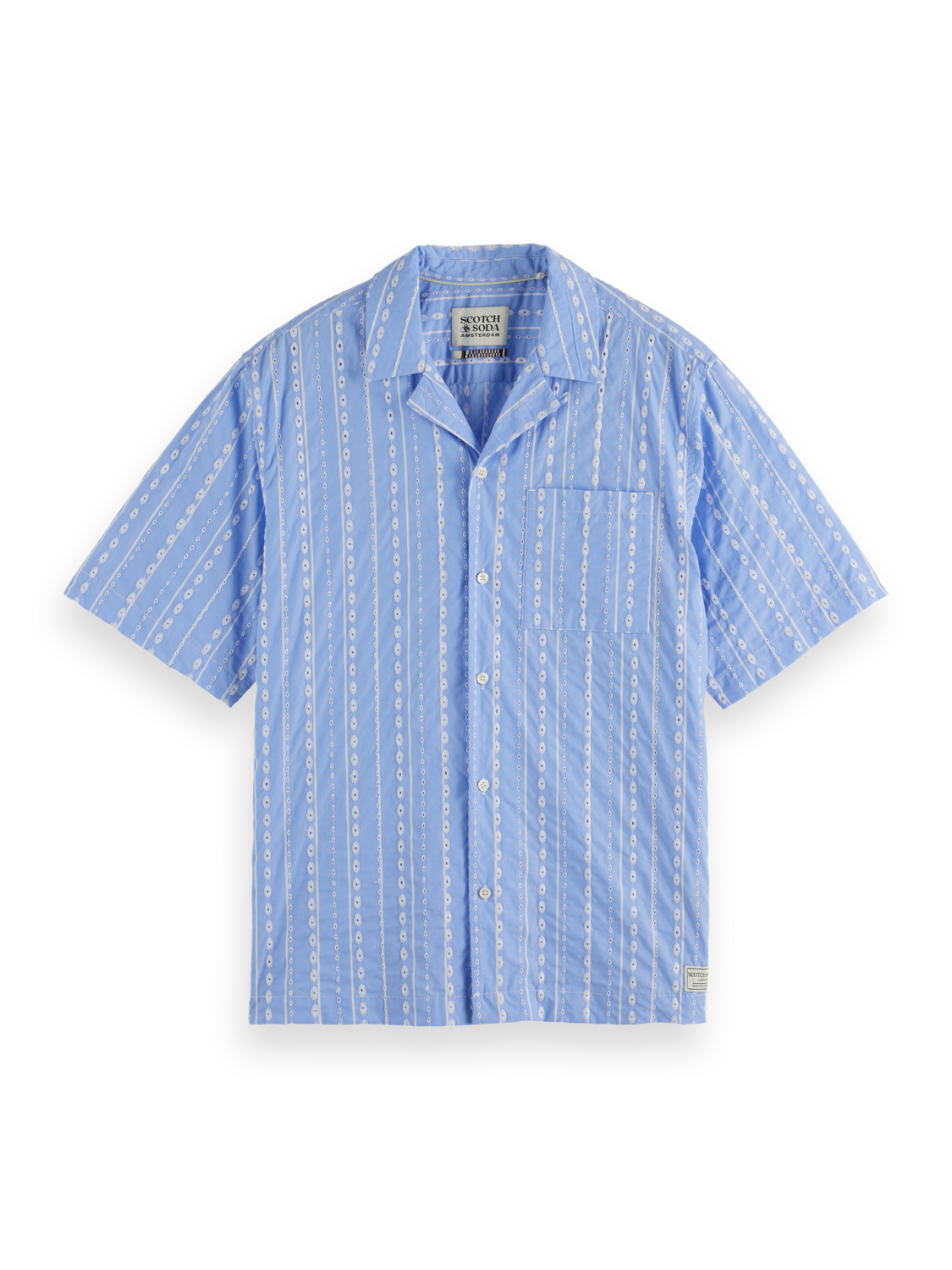 Scotch & Soda - Embroidered Stripe Relaxed Fit SS Shirt - Seersucker Sky Blue
