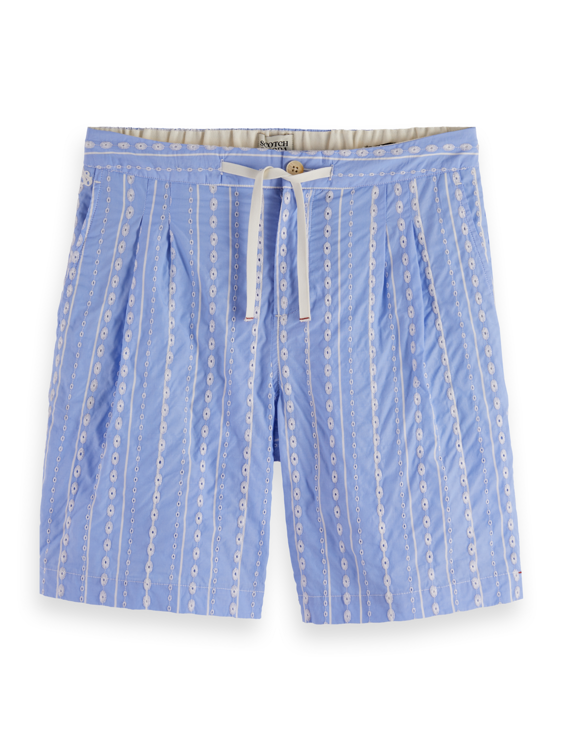 Scotch & Soda - Embroidered Stripe Seersucker Short - Sky Blue