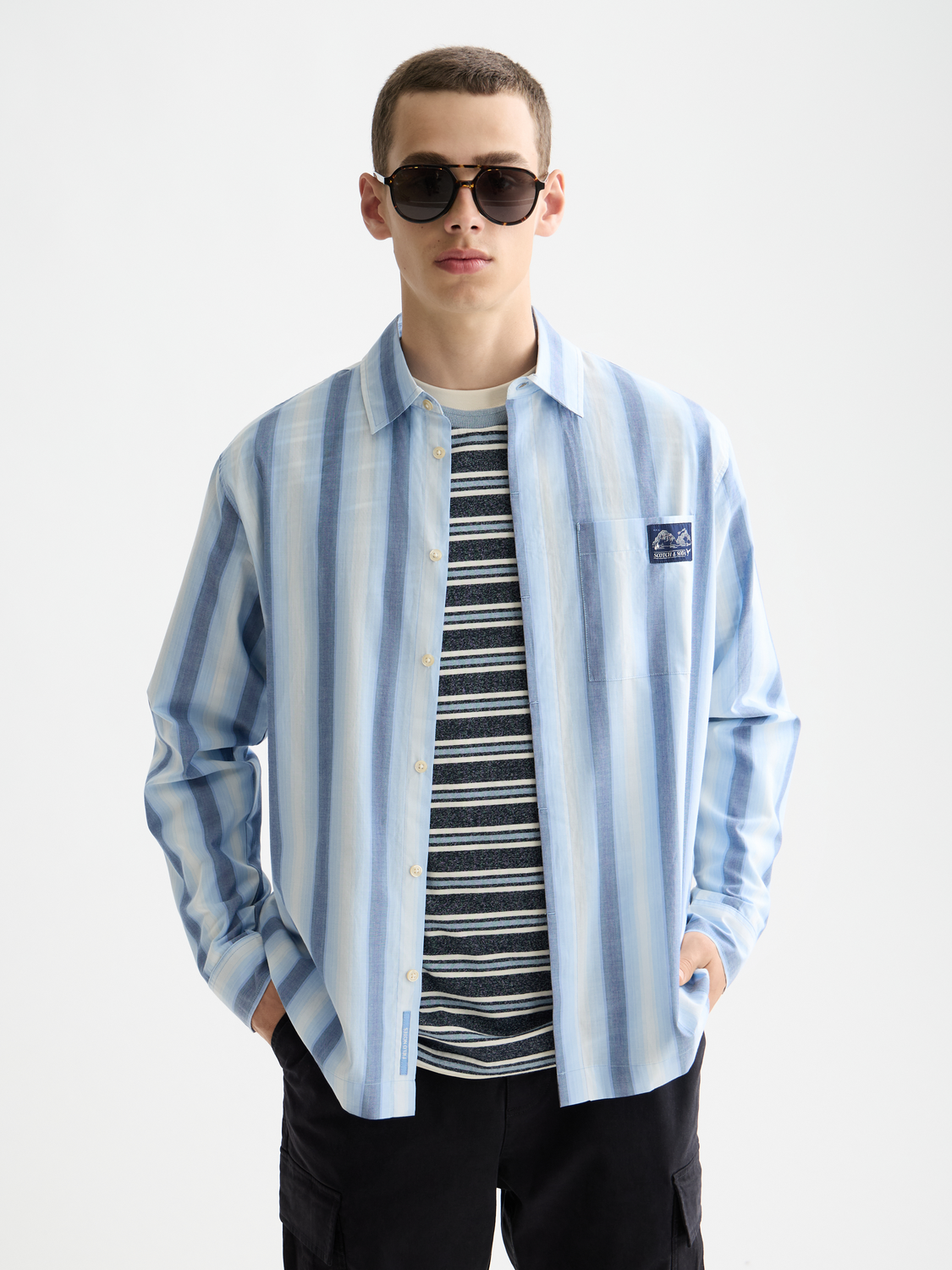 Scotch & Soda - Shadow-Stripe Relaxed Fit Shirt - Peacoat Shadow Stripe