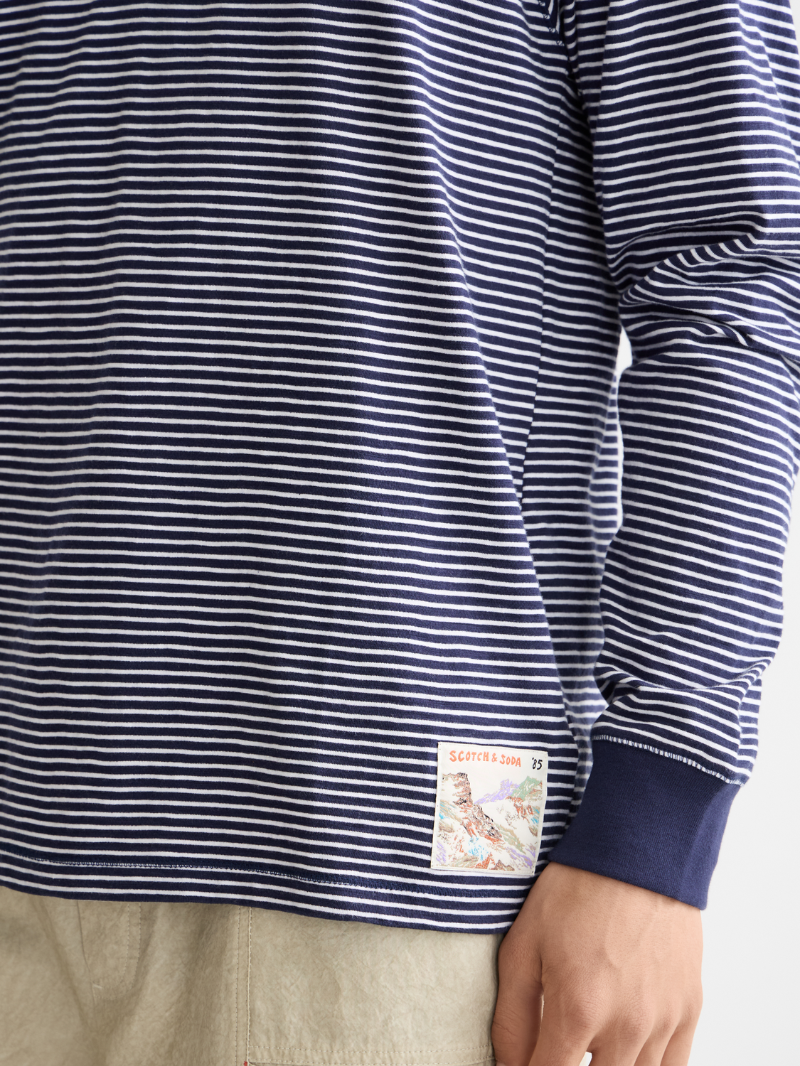Scotch & Soda - Relaxed Fit Striped Henley LS Tee - Navy/White Stripe