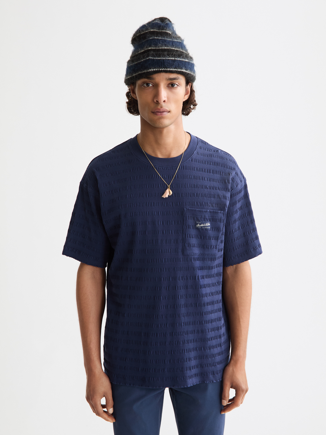 Scotch & Soda - Relaxed Fit Horizonal Textured Tee - Peacoat
