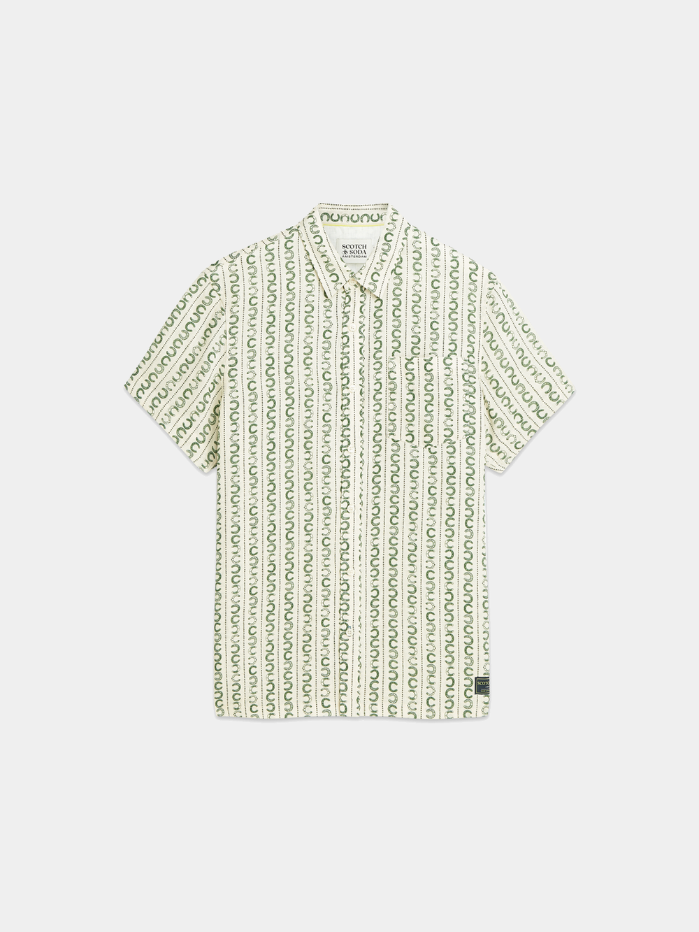 Scotch & Soda - Printed Regular Fit Linen SS Shirt - Horseshoe Stripe Eggnog