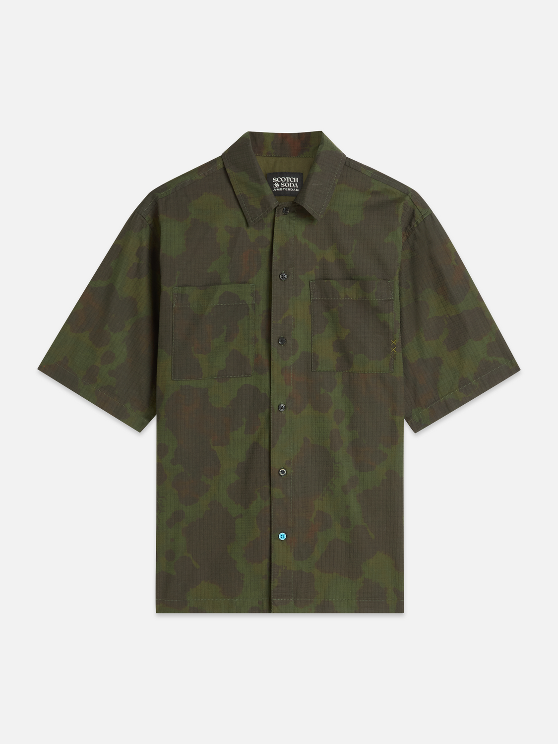 Scotch & Soda - Printed Cotton Ripstop Relaxed Fit SS Shirt - Painterly Animal Olive