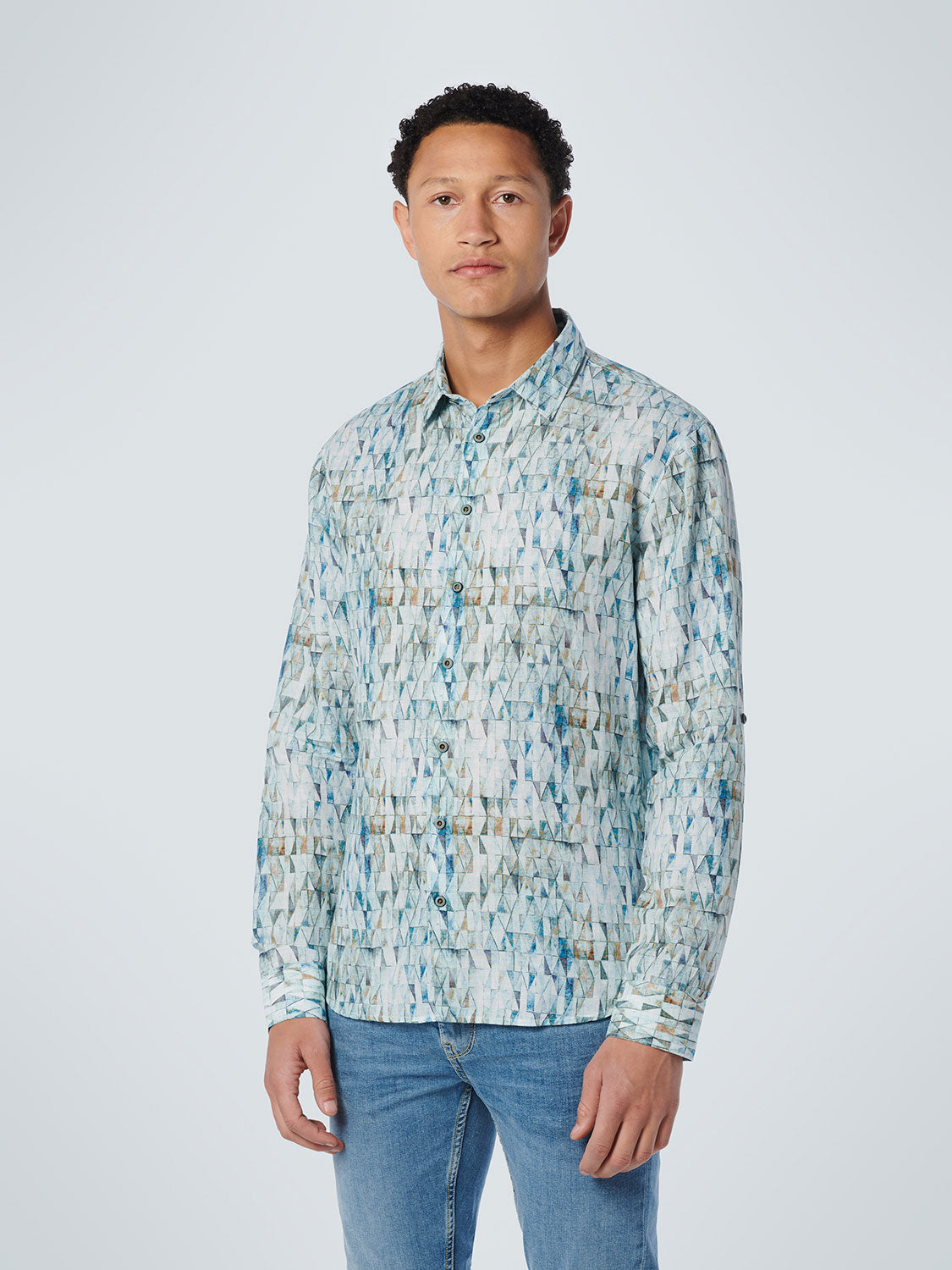No Excess - Leadlight Printed LS Shirt - Light Aqua