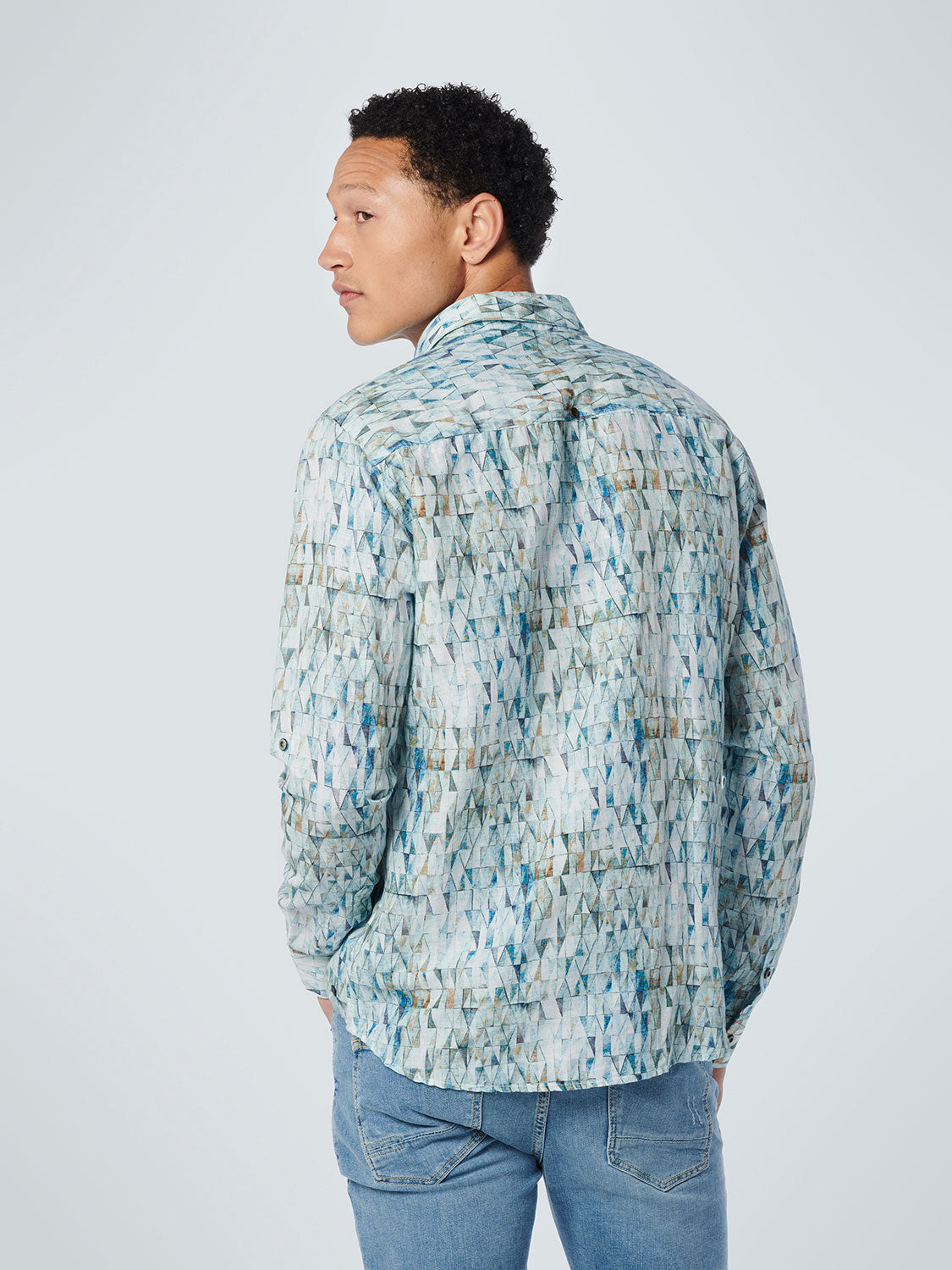 No Excess - Leadlight Printed LS Shirt - Light Aqua