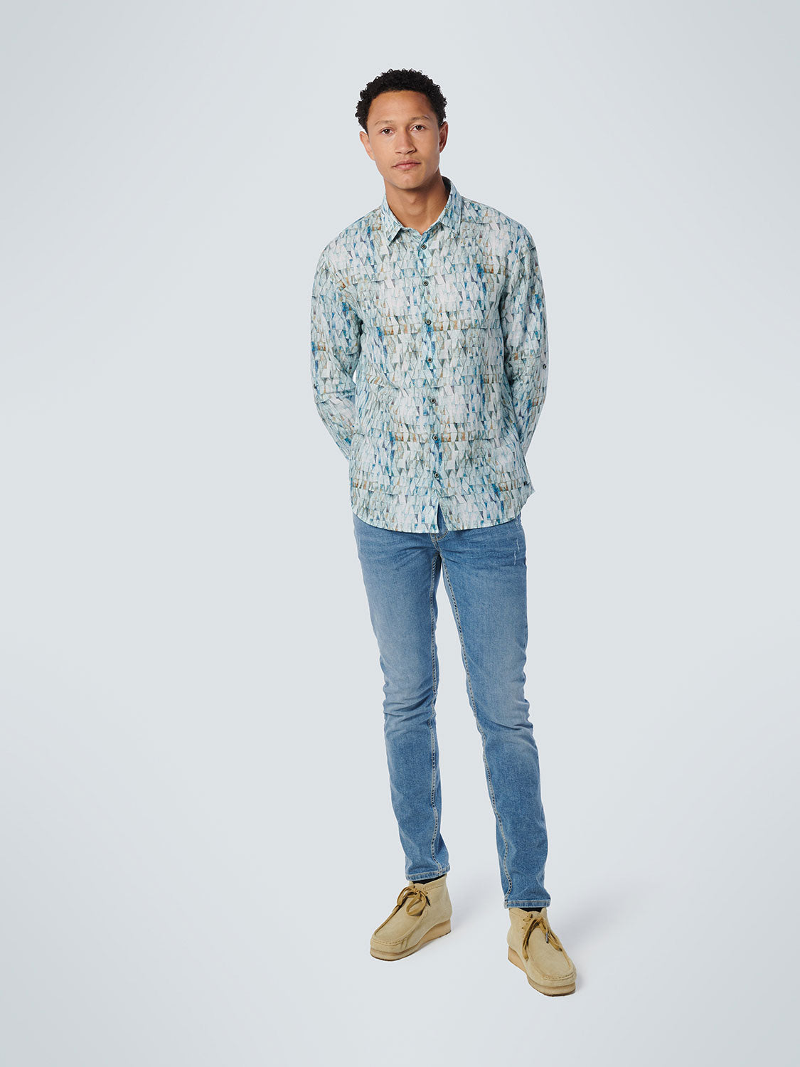 No Excess - Leadlight Printed LS Shirt - Light Aqua