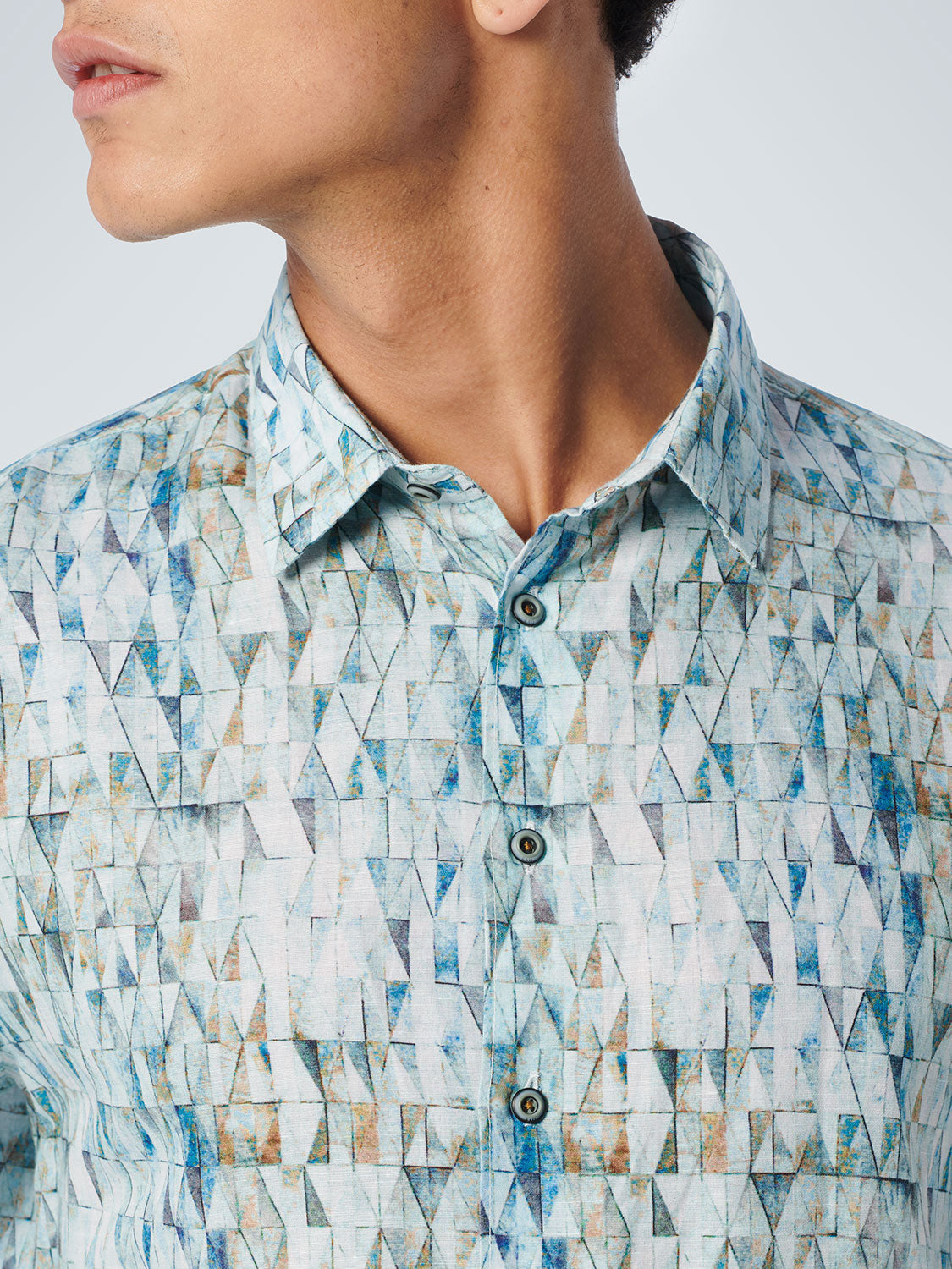 No Excess - Leadlight Printed LS Shirt - Light Aqua