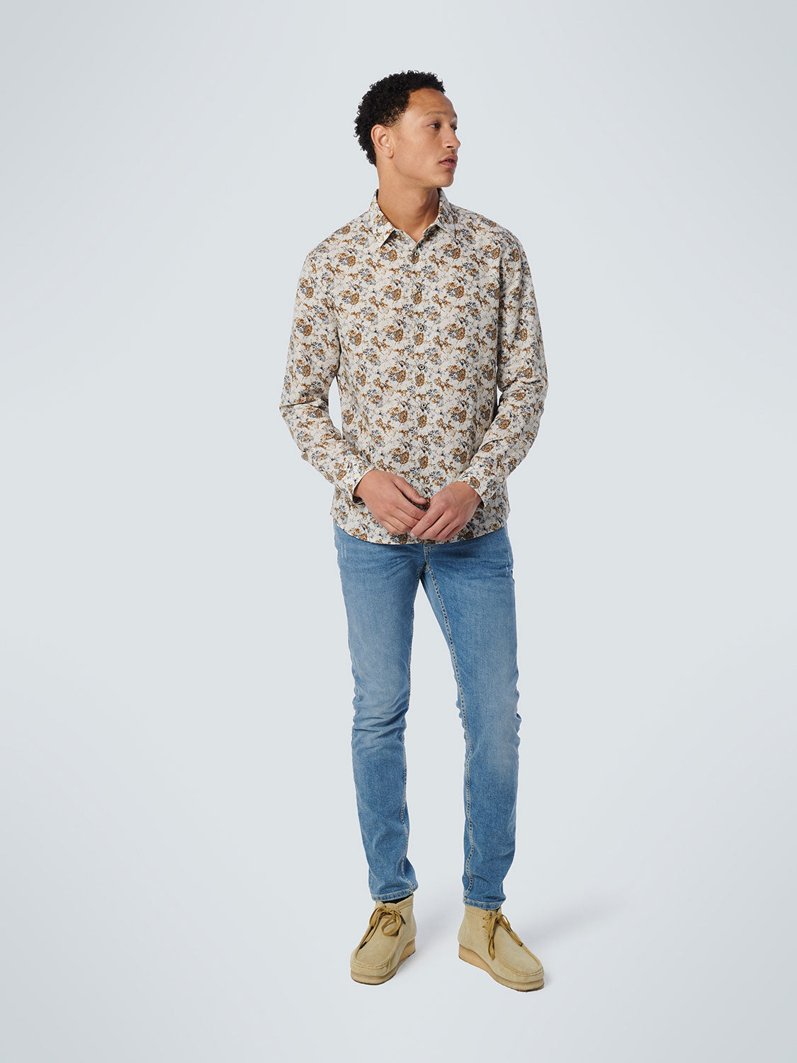 No Excess - Leaf Printed LS Shirt - Offwhite