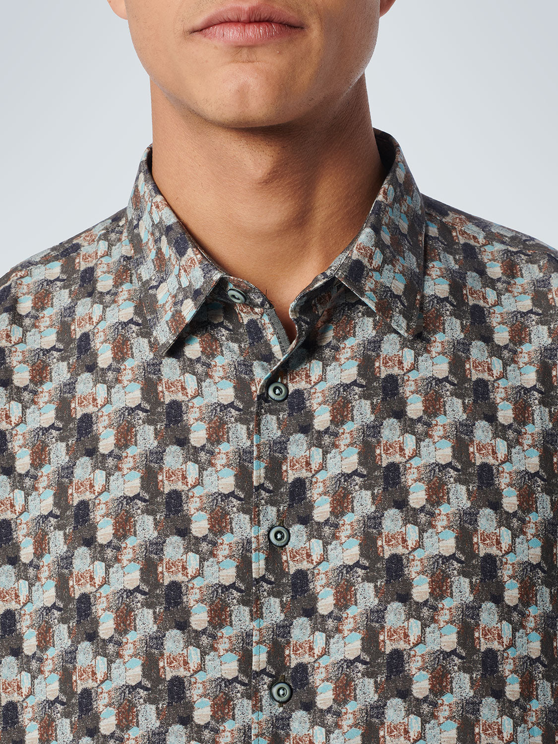 No Excess - Charcoal Printed SS Shirt - Light Aqua