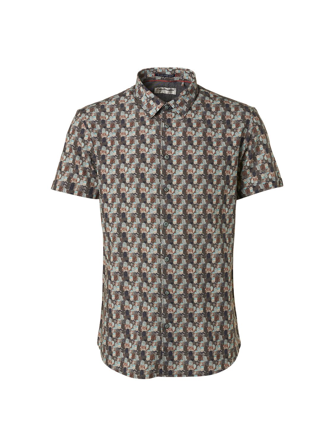 No Excess - Charcoal Printed SS Shirt - Light Aqua