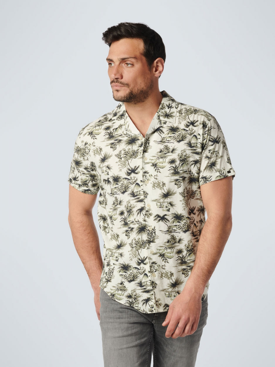 No Excess - Island Print SS Shirt - Light Army