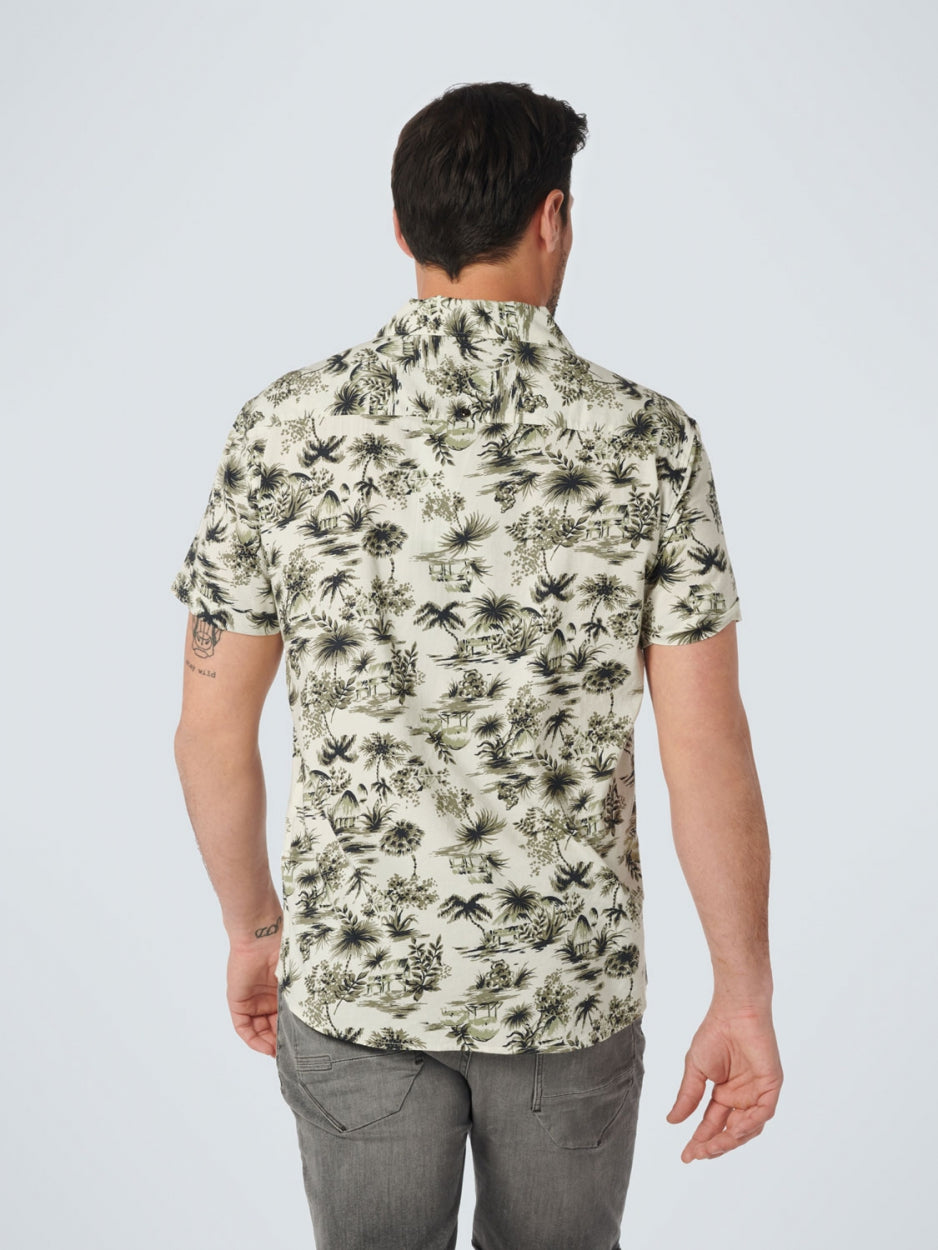 No Excess - Island Print SS Shirt - Light Army