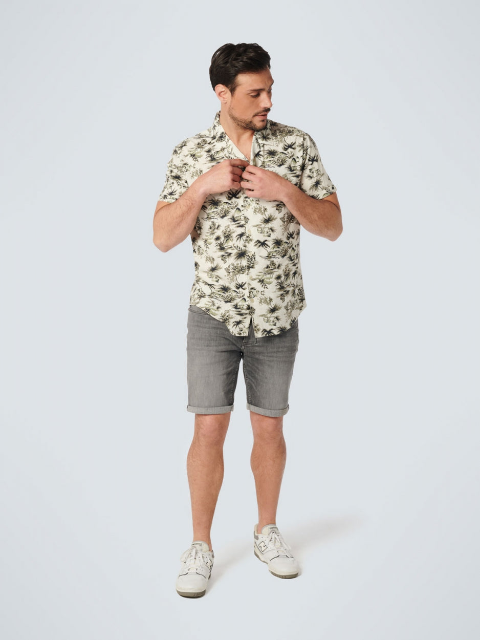 No Excess - Island Print SS Shirt - Light Army