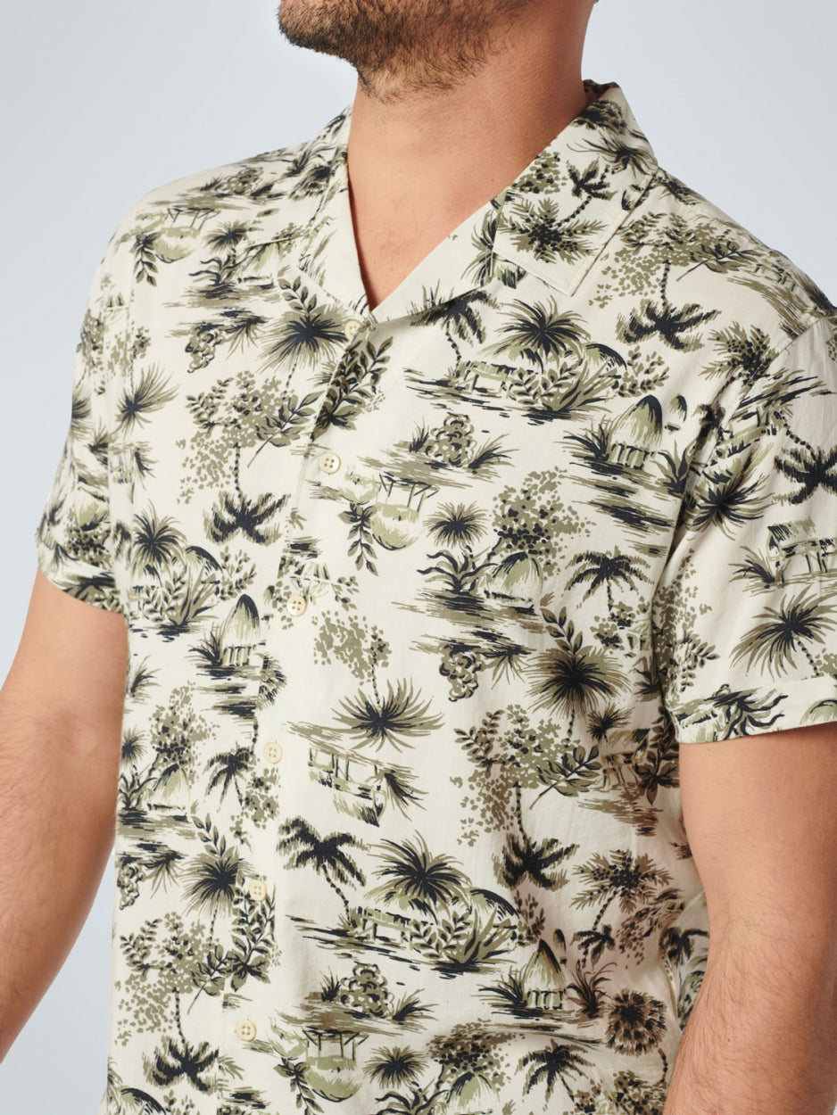 No Excess - Island Print SS Shirt - Light Army