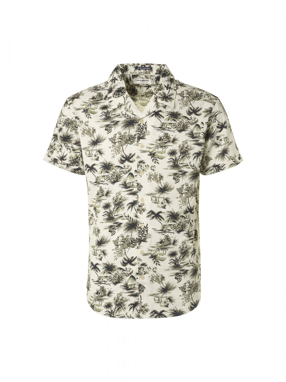 No Excess - Island Print SS Shirt - Light Army