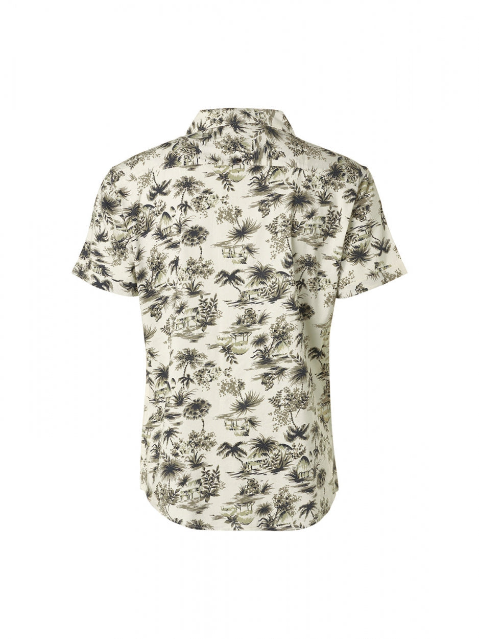 No Excess - Island Print SS Shirt - Light Army