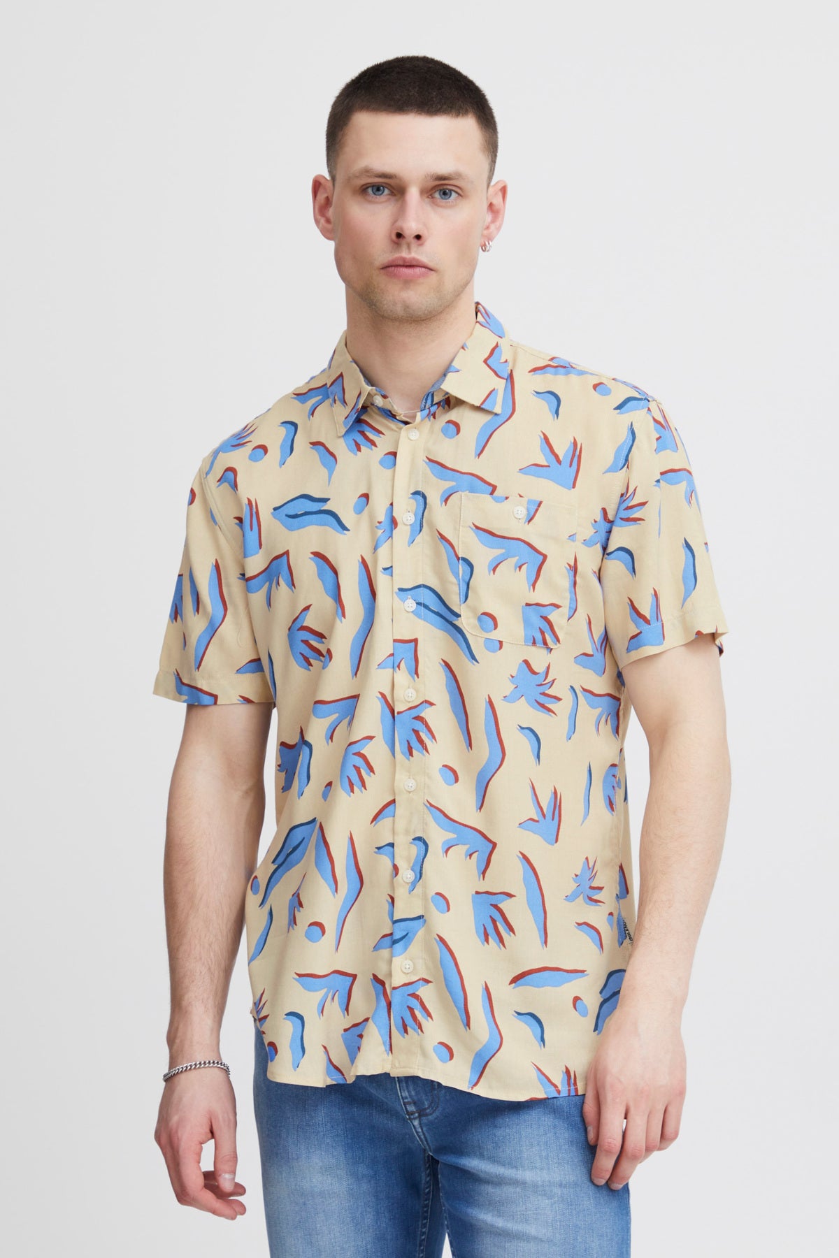 Blend - Geometric Print SS Shirt - Oyster Gray
