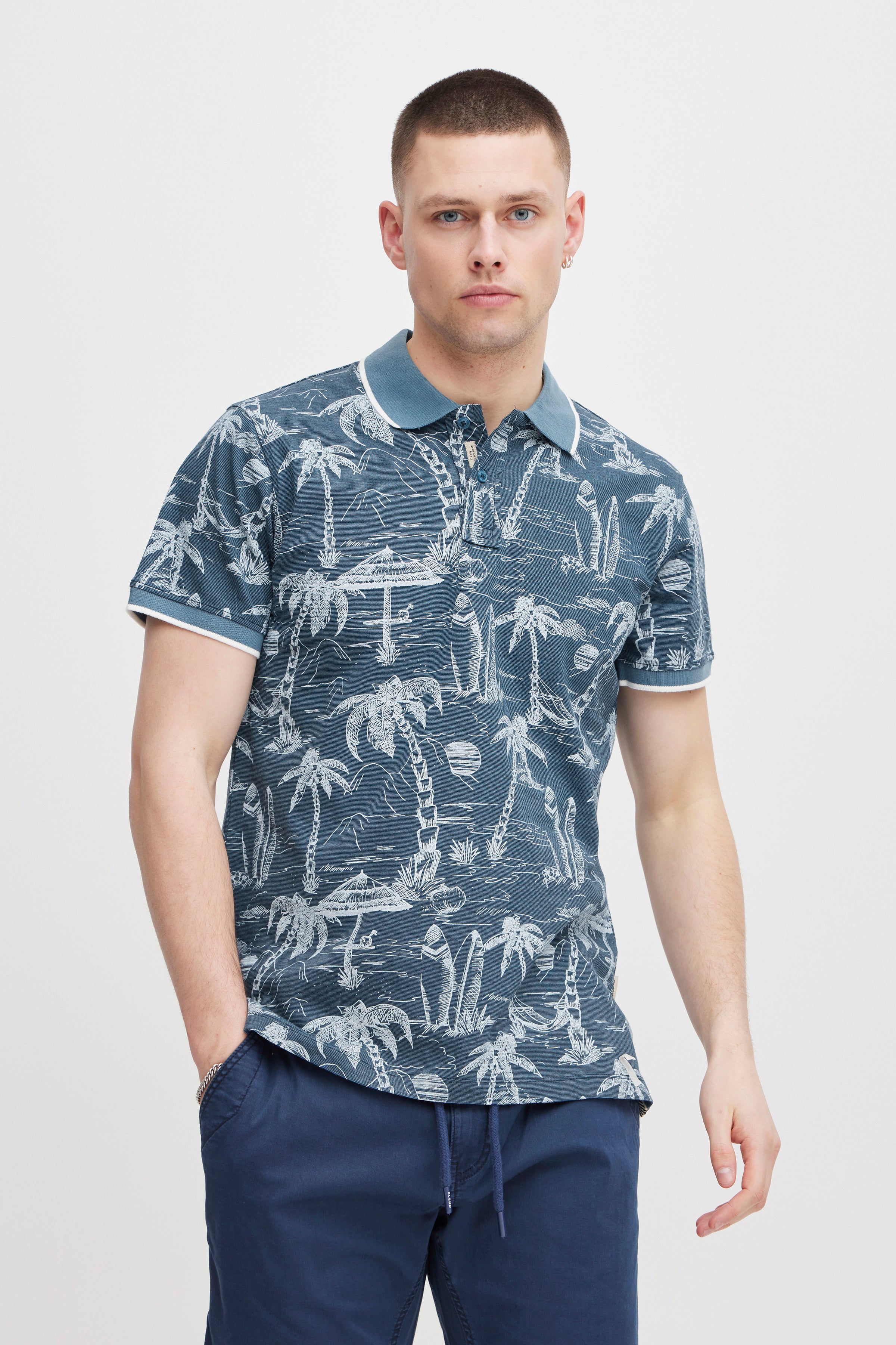 Blend - Tropical Island Print SS Polo - Captains Blue
